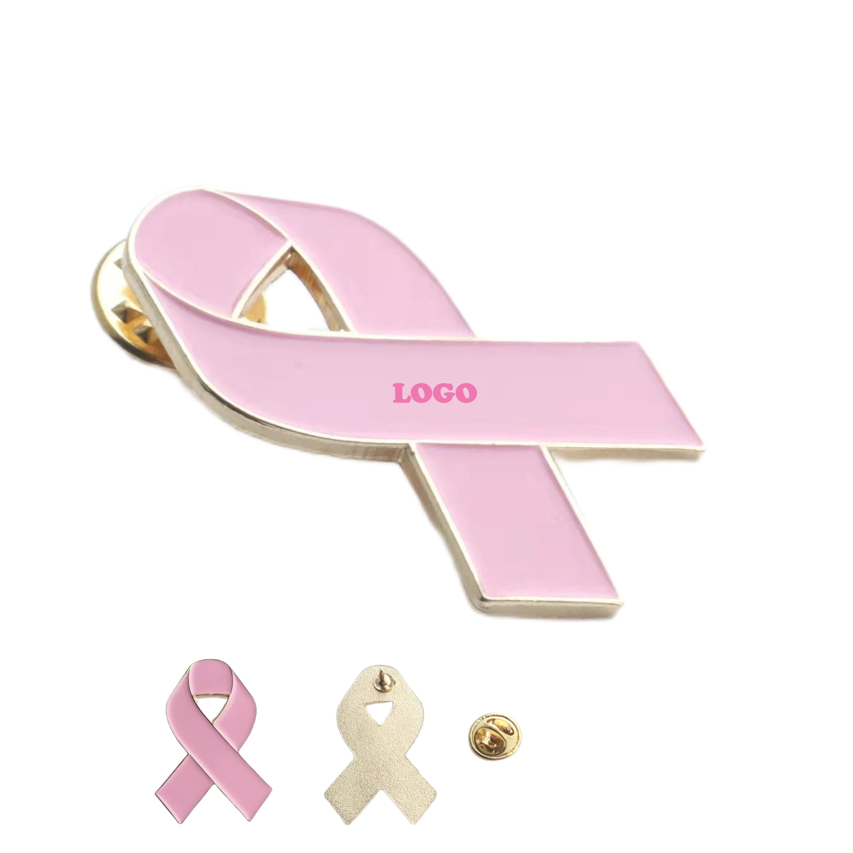 Pink Ribbon Metal Label Pin (direct import) 4