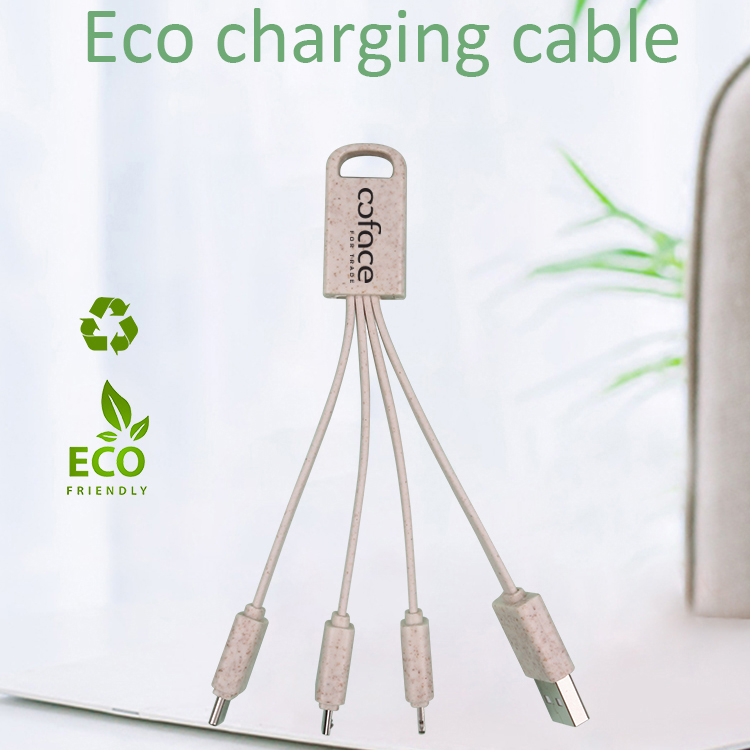 Eco Friendly Wheat Straw 4-in-1 Charging Cable With Type C, Lightning And Micro USB Connector 4