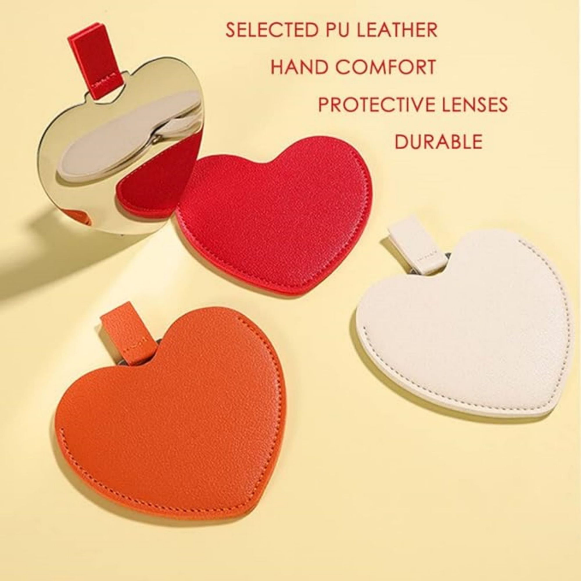 Mini Small Heart Shaped Mirror With PU Leather Cover 4