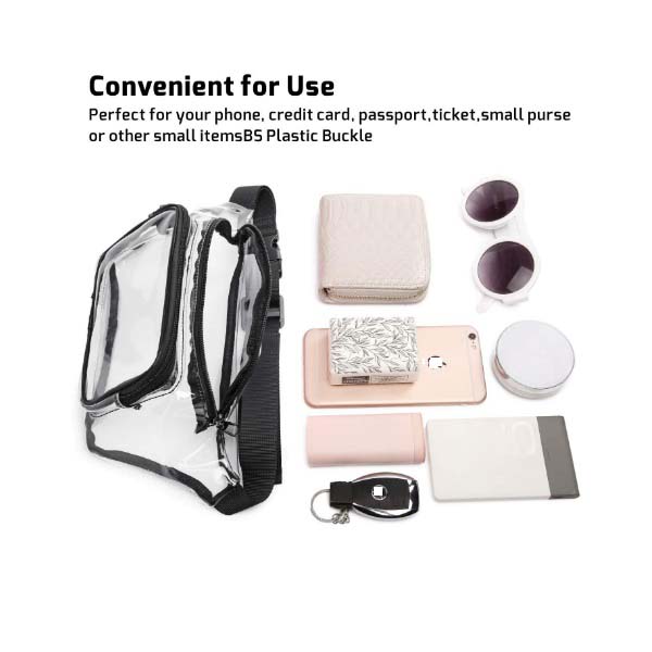 Clear Fanny Pack w/ Two Zipper Pockets Transparent PVC Bag 5
