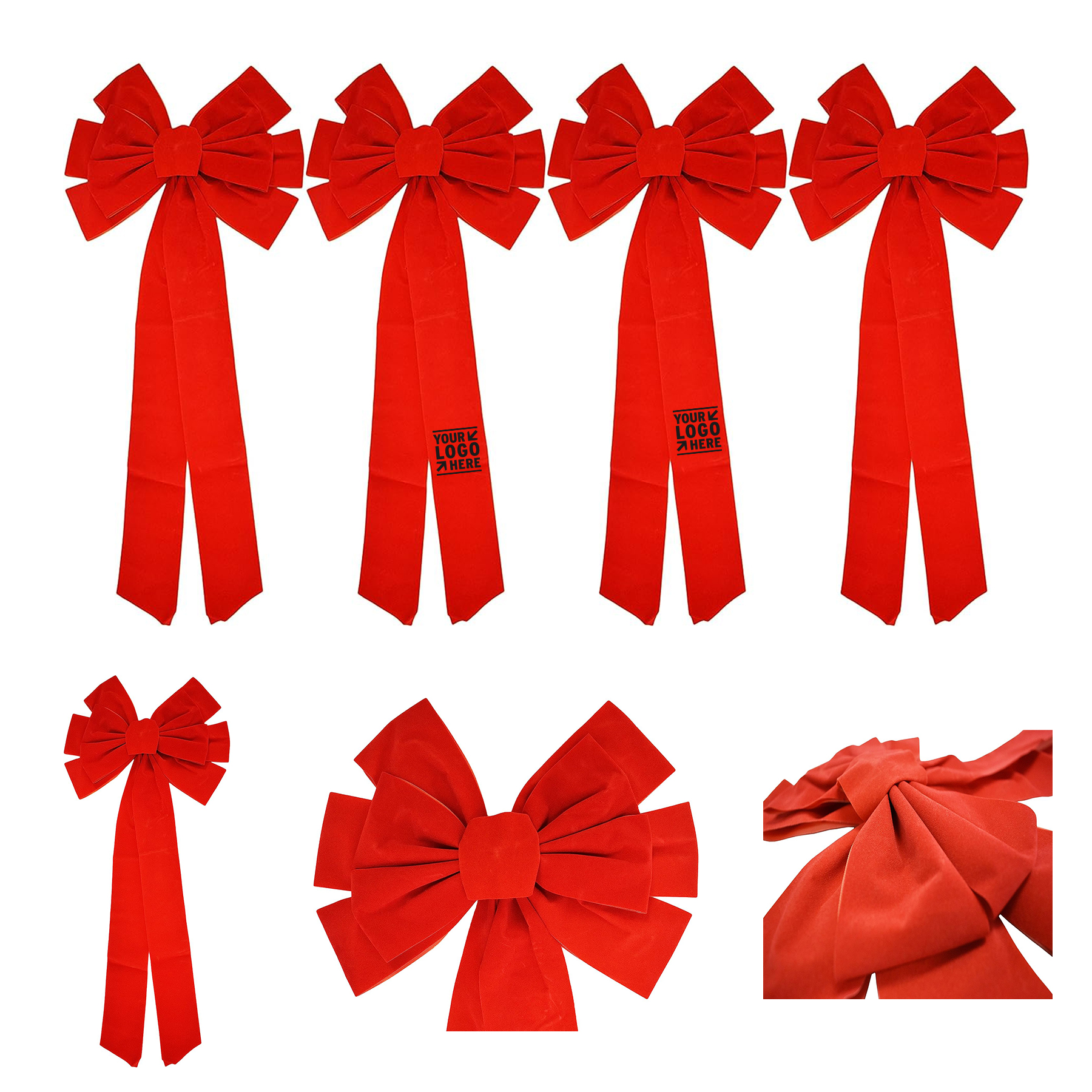 26" x 11.5" 10-Loop Holiday Christmas Decoration Red Velvet Bow 