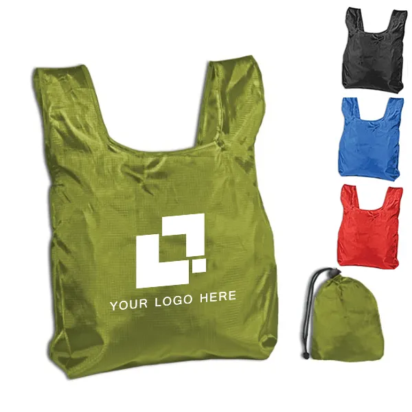 Brand Nylon Folding Tote With Drawstring Pouch 2