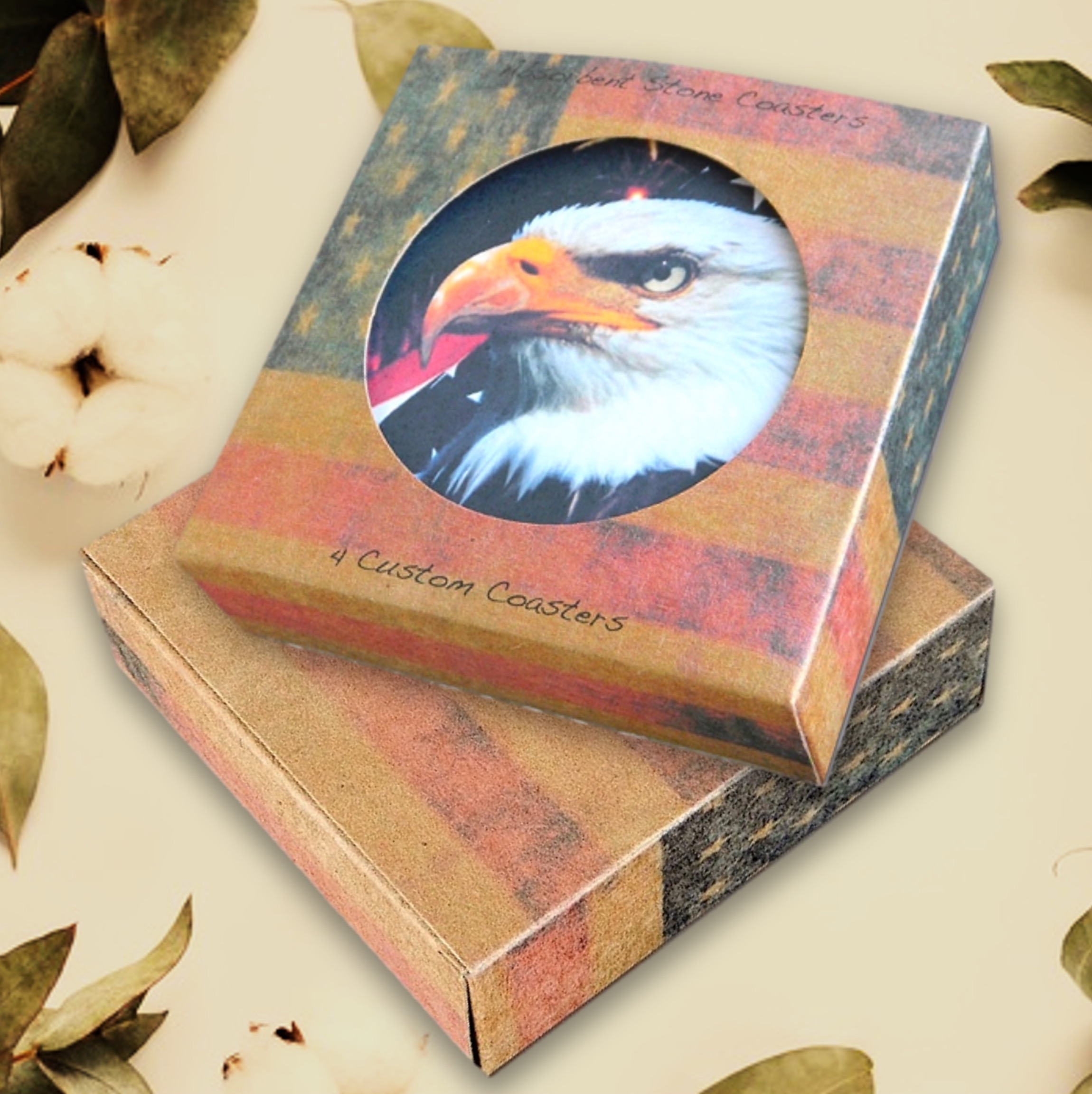 4 Round Absorbent Stone Coasters in a Fully Custom Printed Coaster Box - Basic Print 3