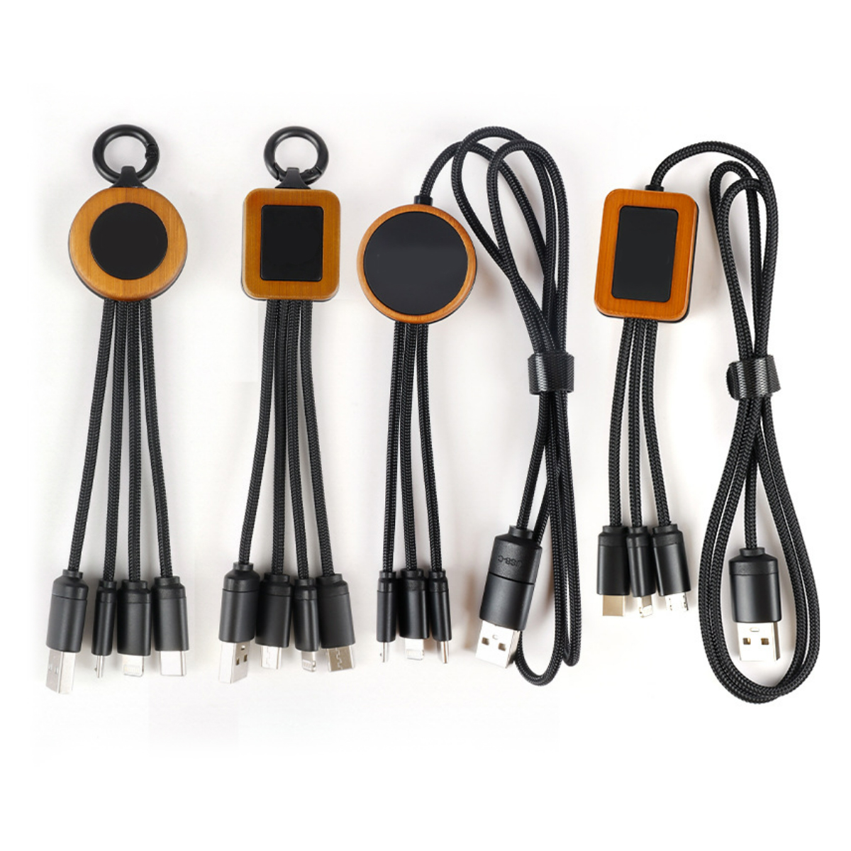 Eco Bamboo 3-in-1 Charging Cable with Glowing 5