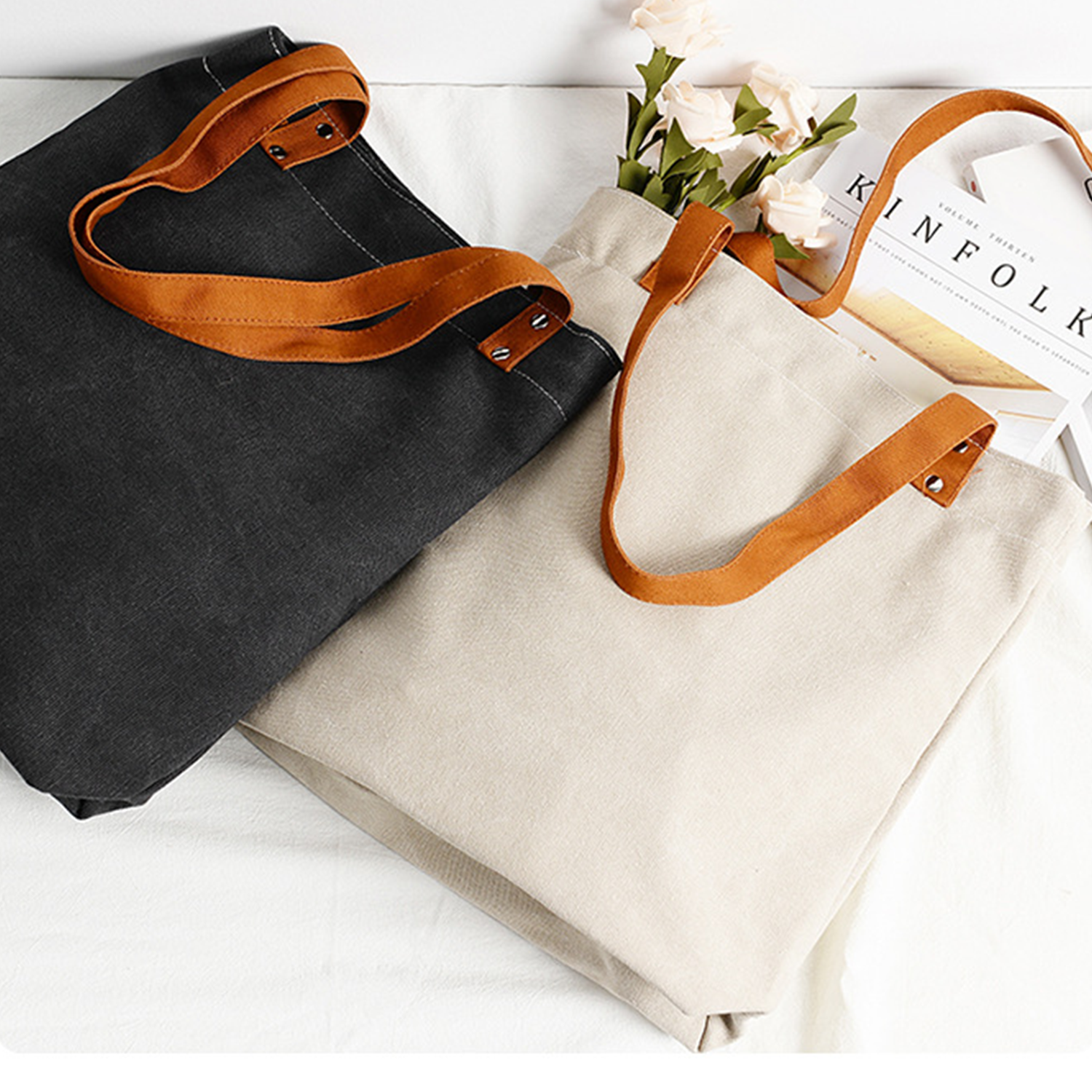 Canvas Tote Bag With PU Leather Handles, custom tote bag with logo imprint 3