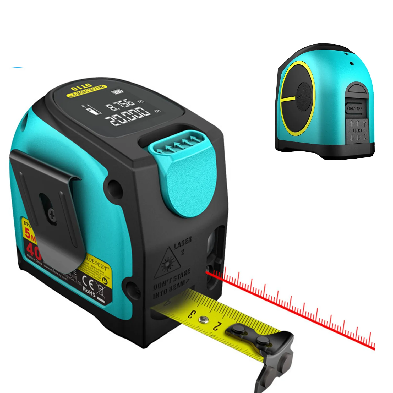 2 In 1 Usb Rechargable Lasers Distance Tape Measure 1