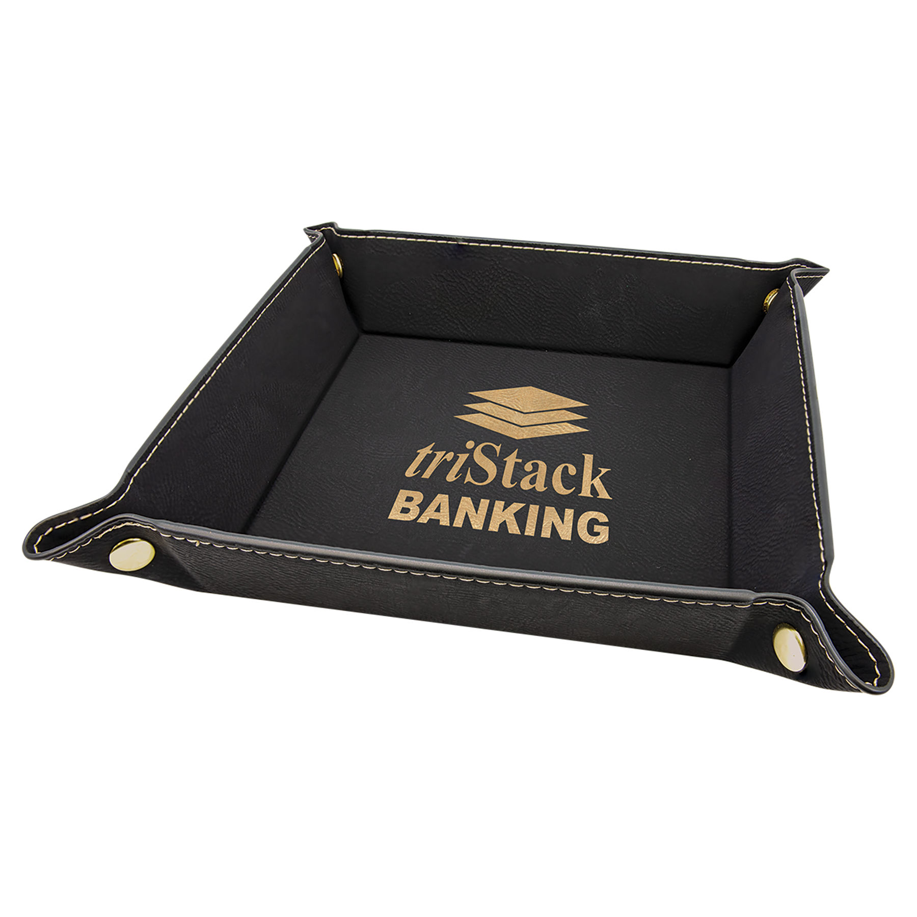 6" x 6" Black/Gold Leatherette Snap Up Tray with Gold Snaps 2