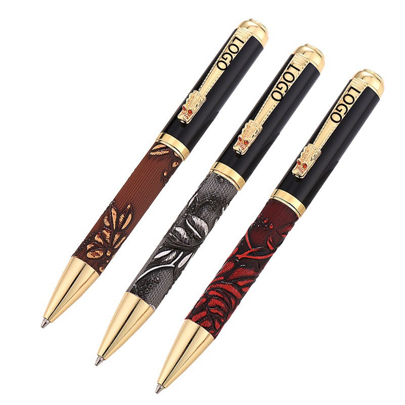 Vintage Leather Ball Pen with Dragon Shape Clip 9