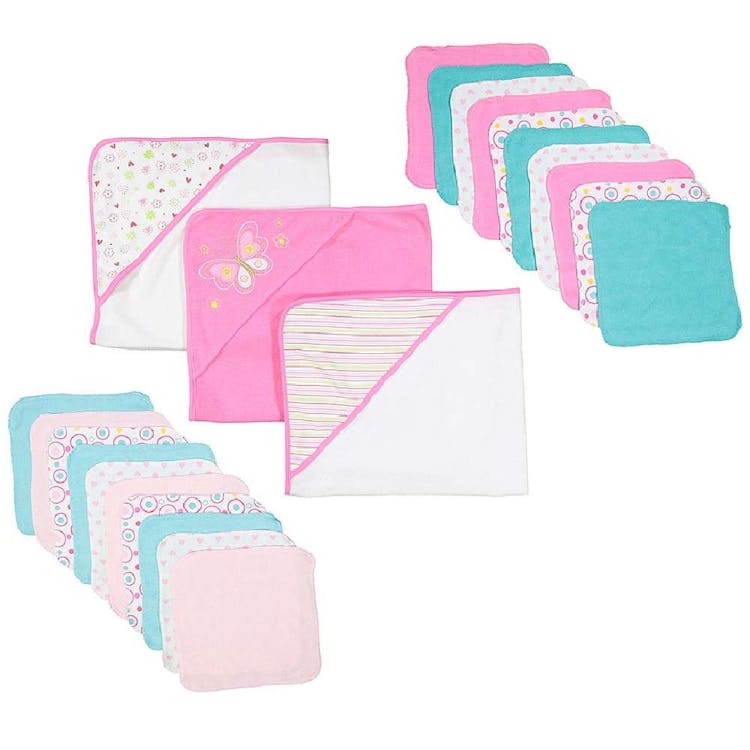 Baby Hooded Towels & Washcloths Sets - Pink Butterfly 23-Piece Gift Set 1