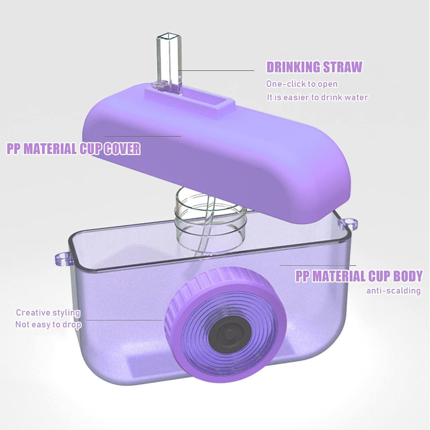 13 Oz Cute Camera Shape Water Bottle With Straw 3