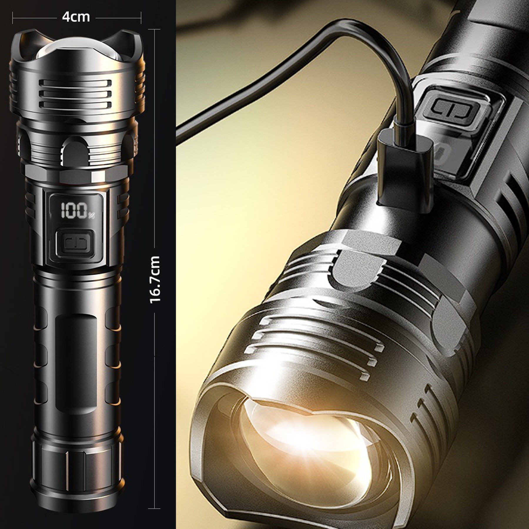 Super Bright Tactical Flashlight with Power Display 2