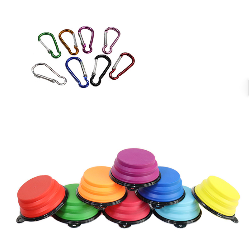 Silicone Portable Foldable Dogs Food Bowls w/ Carabiner Clip 5