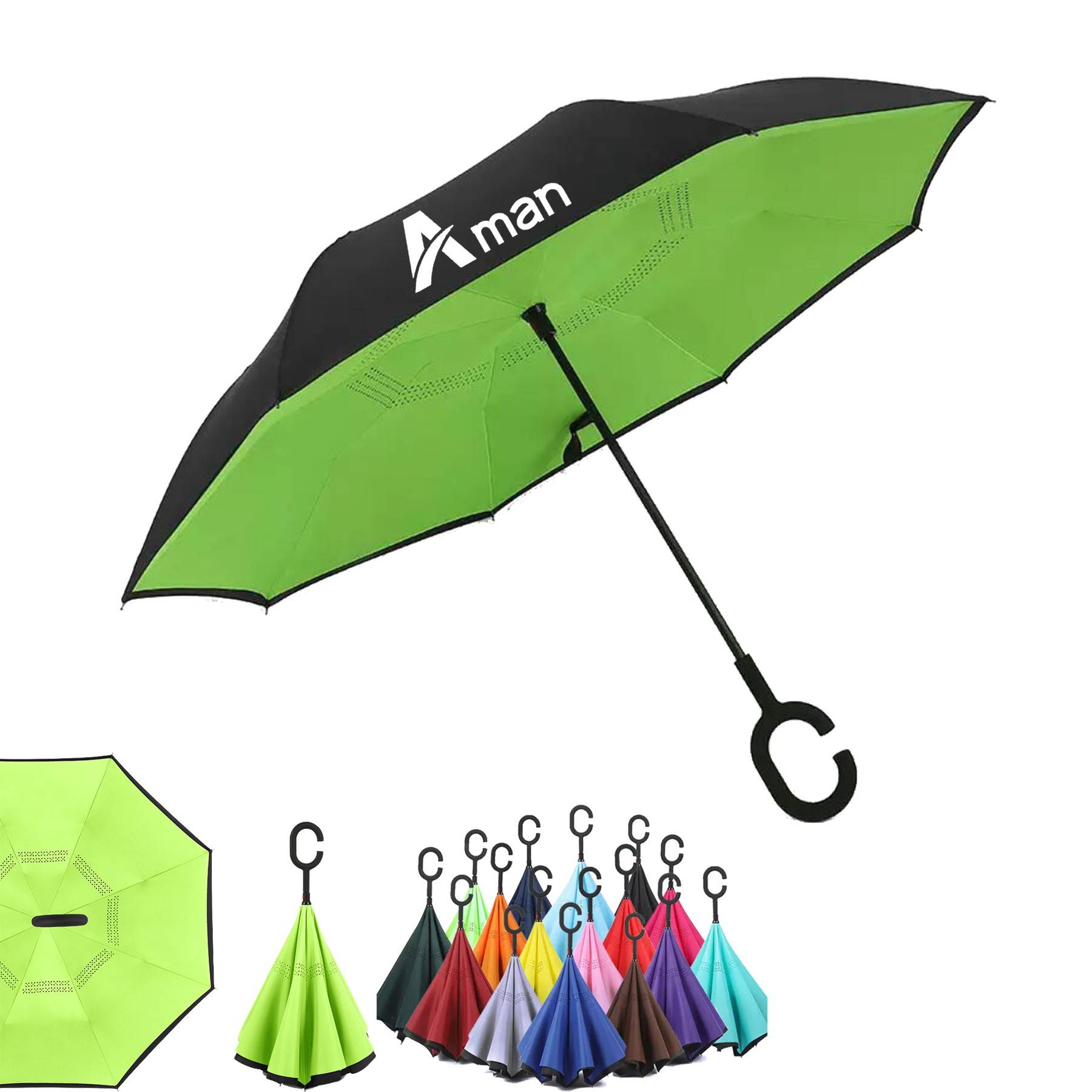 Reversible Inverted Umbrella With C-Shape Handle 3