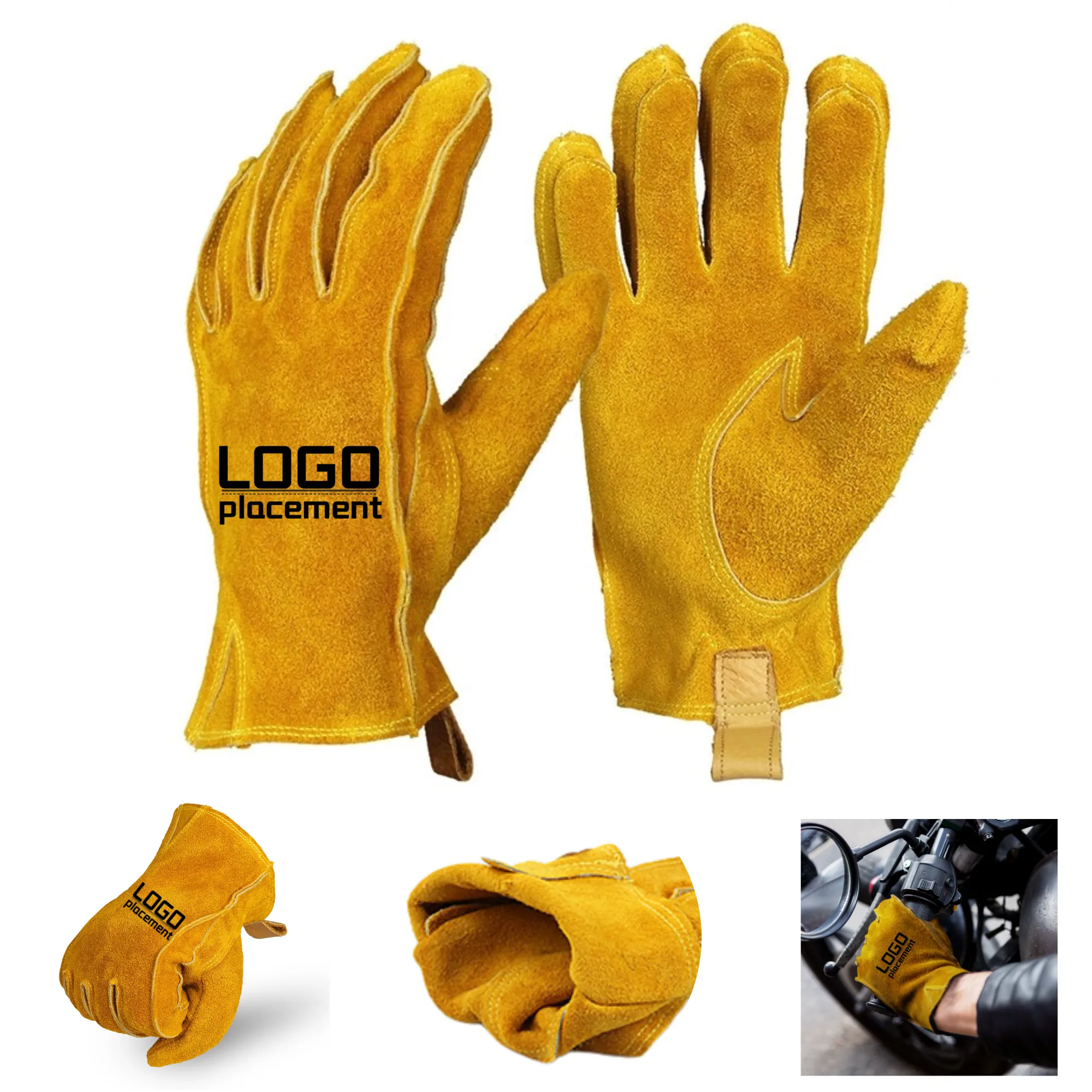 Vintage Leather Motorcycle Gloves Waterproof Wear-Resistant