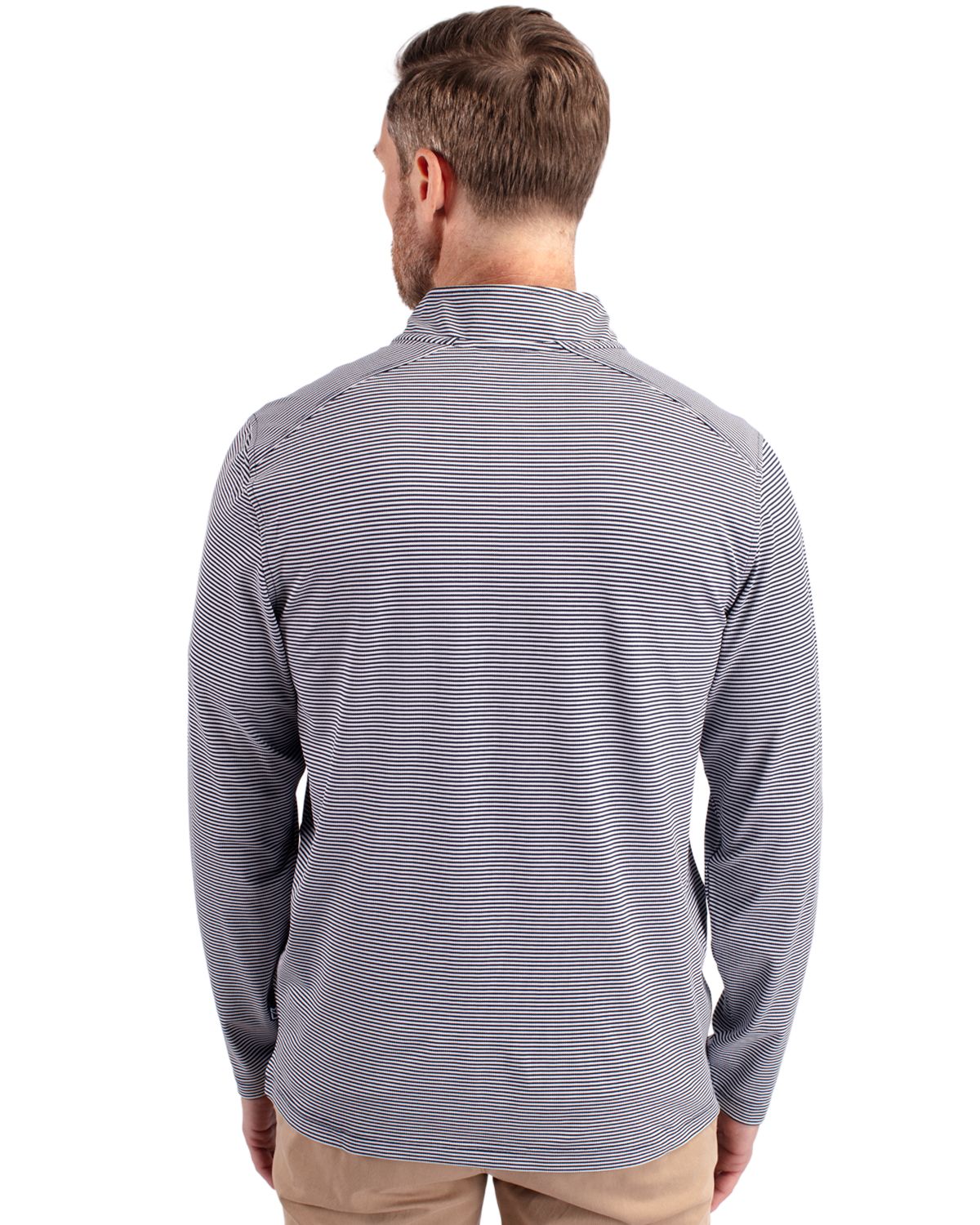 Cutter & Buck Virtue Recycled Micro Stripe Featherlight Pique Mens Quarter Zip Pullover 17