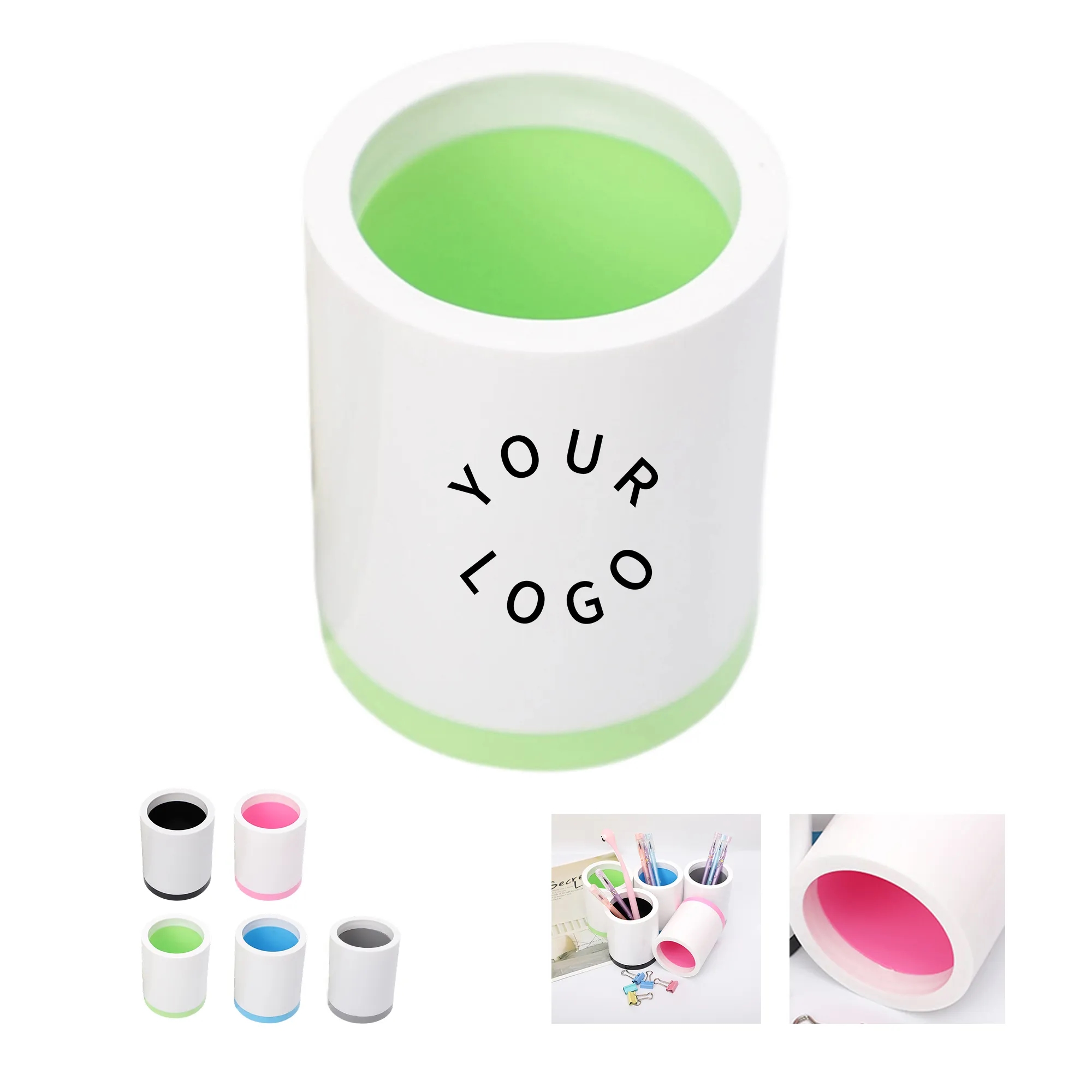 Circular Plastic Pen Holder with Color Accents 2