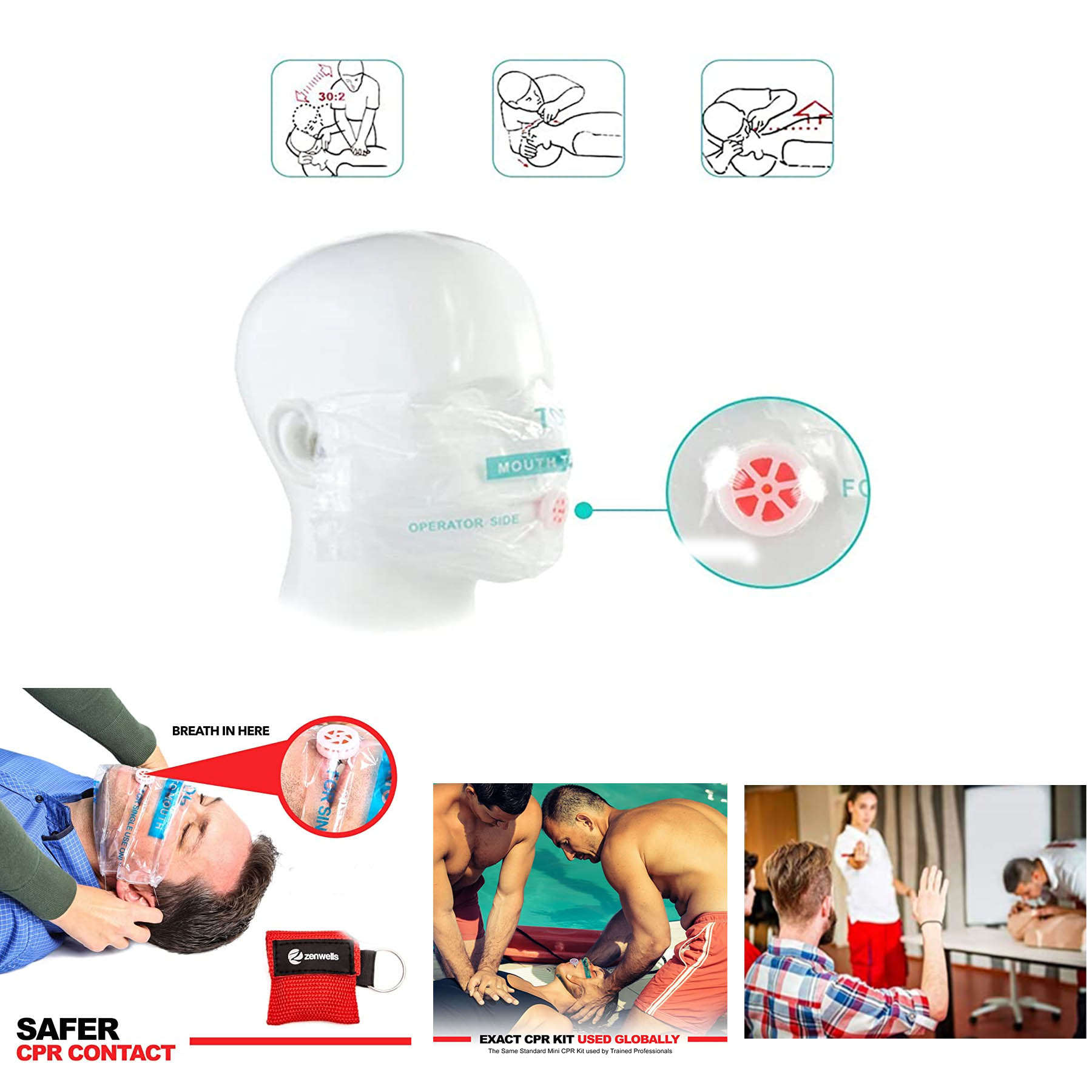 Portable Disposable PVC CPR Face Shield Emergency KitLife Keychain Ring 3
