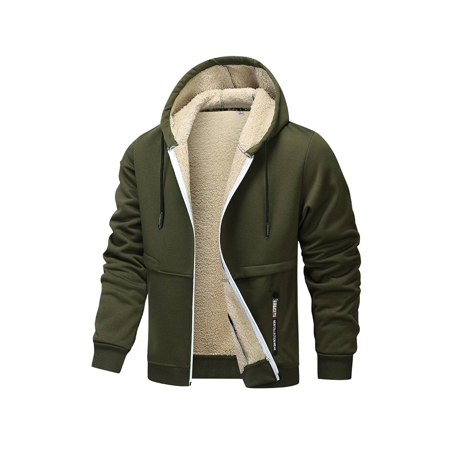 Men Windproof Fleece Lined Heavyweight Hooded Jacket 5