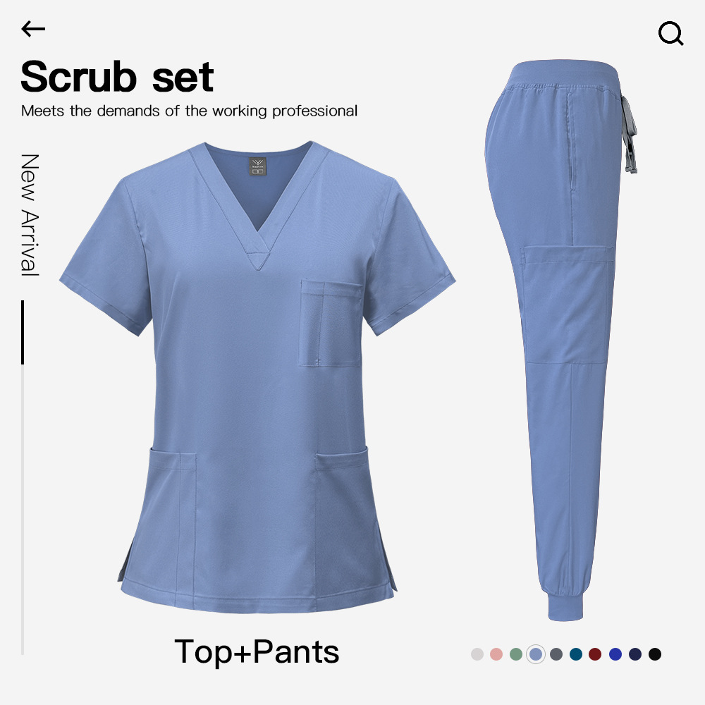 Medical Uniform Scrubs for Women Set V-Neck Pocket Top and Pants 11