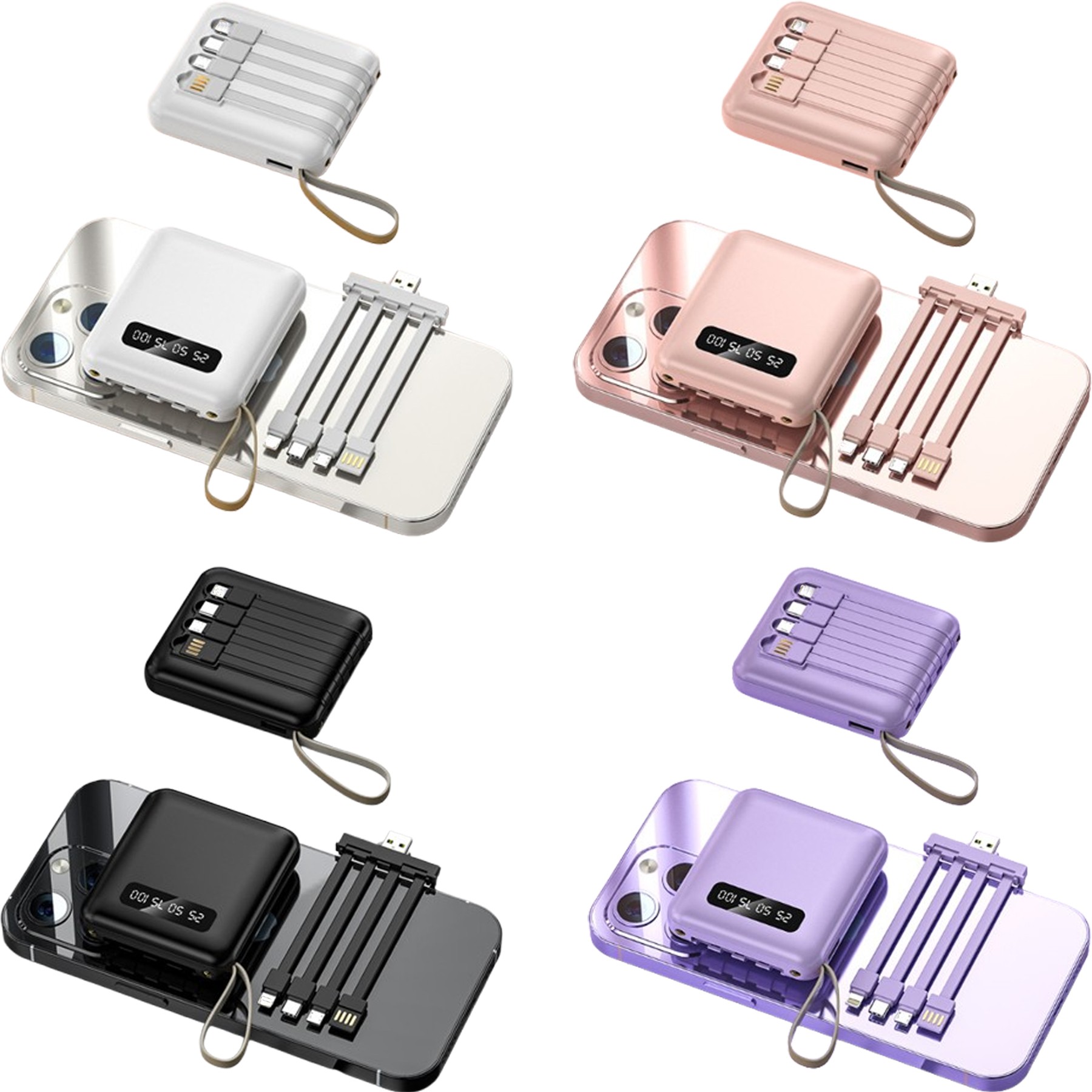 Mini Portable Power Bank With Built-In 3-In-1 Cable And Led Display 2