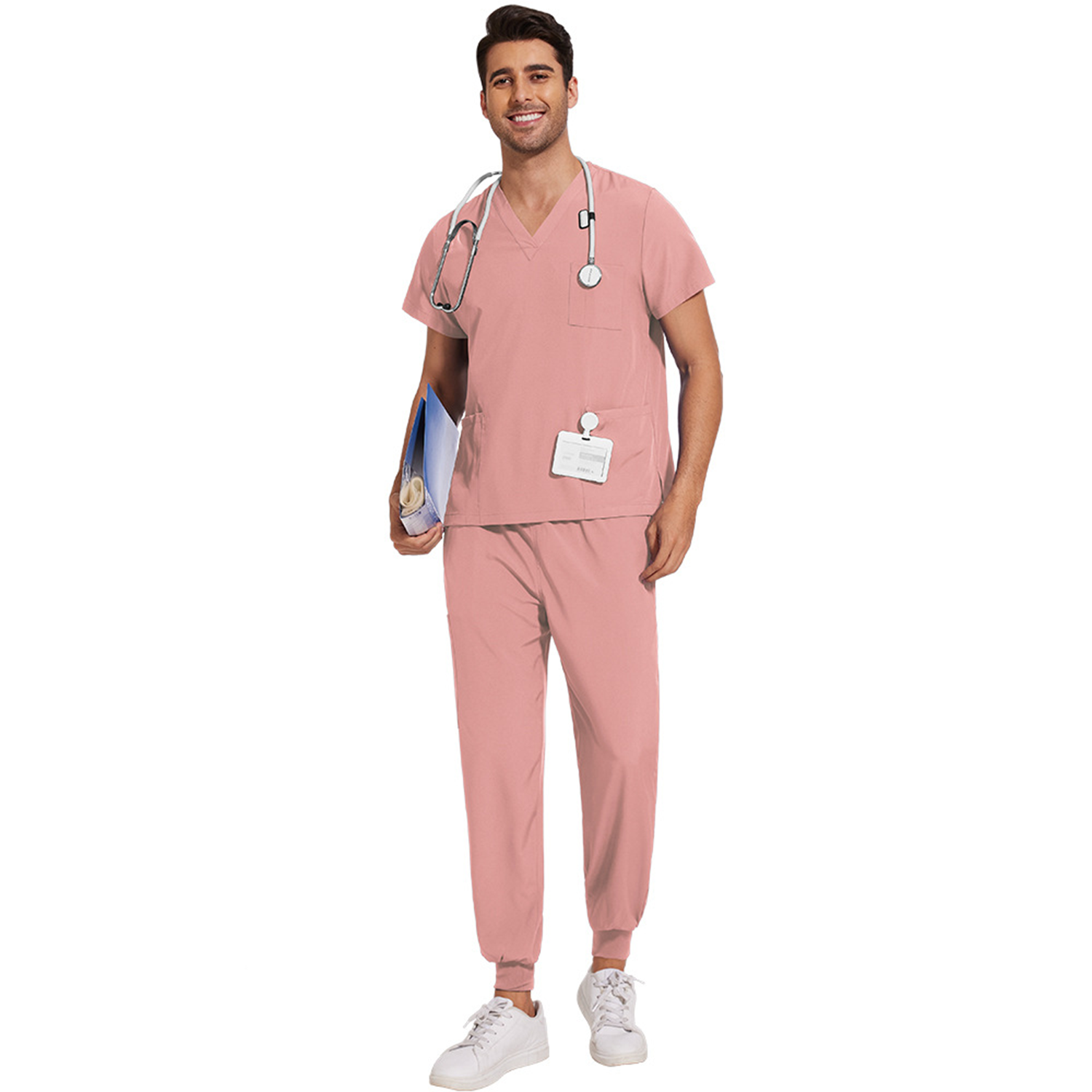 Classic Lightweight Tuck-In V-Neck Scrubs Set w/ Pockets 5