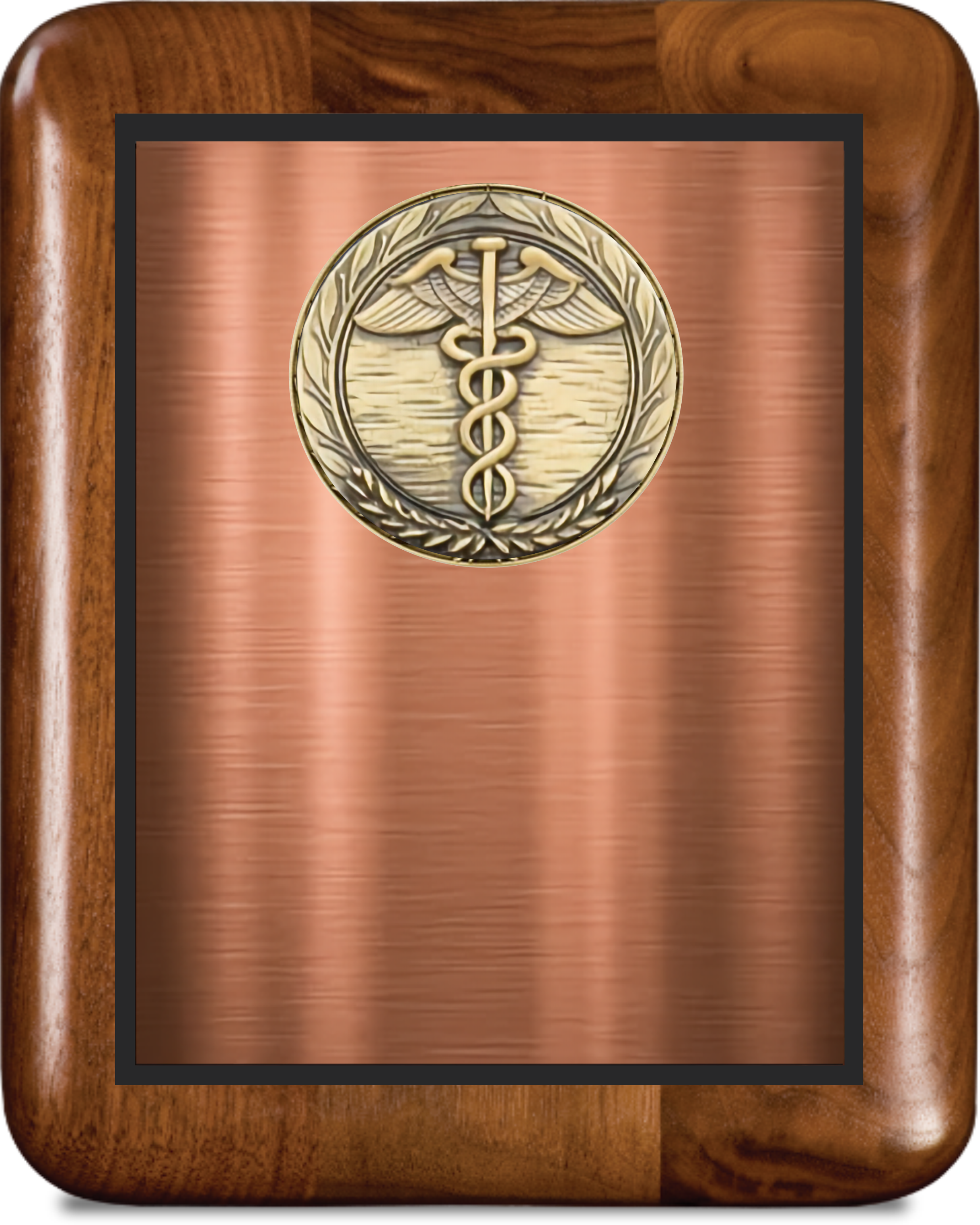 Walnut Round Edge Corner Plaque/w Medallion Double Plate 3