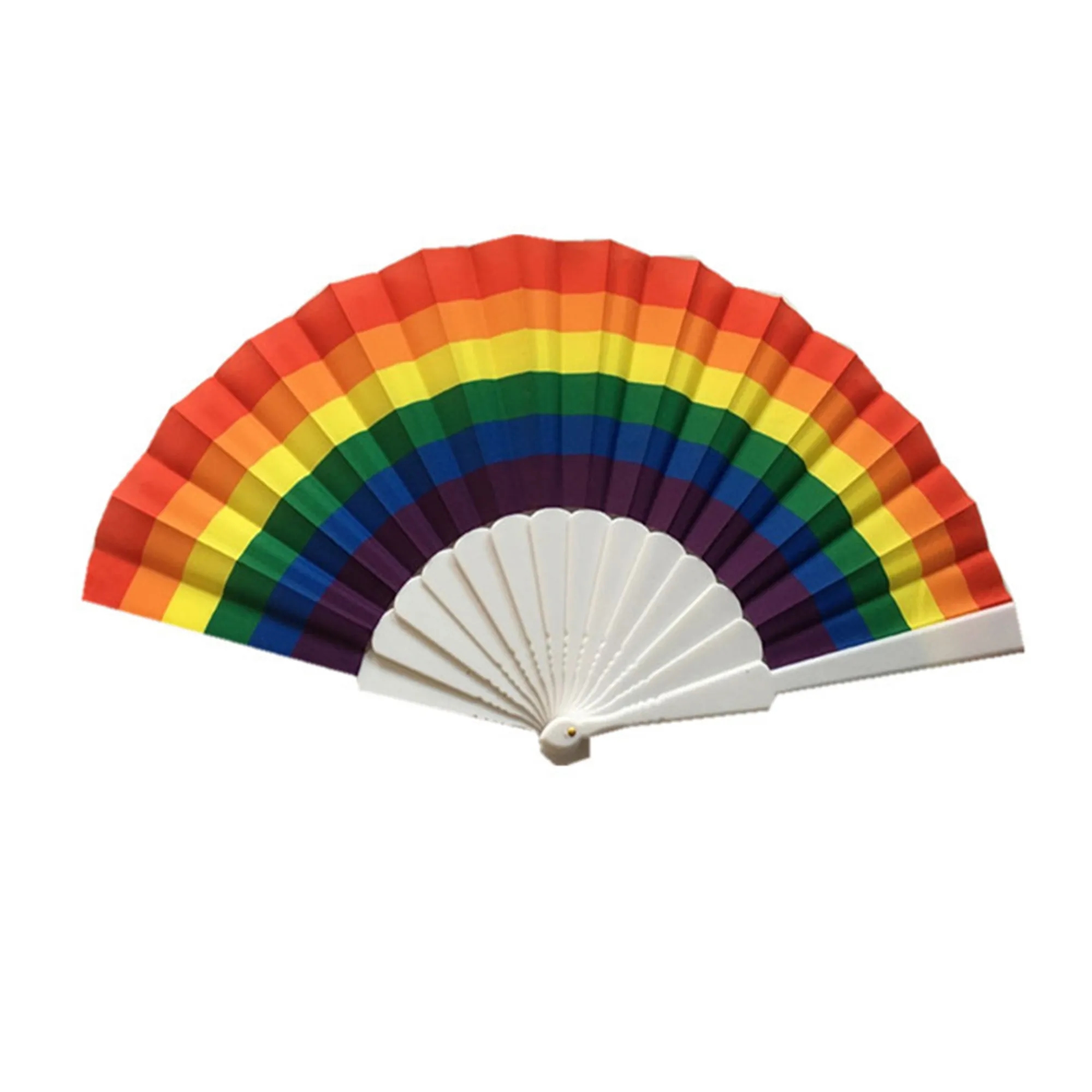 9" Large Rainbow Folding Fabric Hand Fan 1