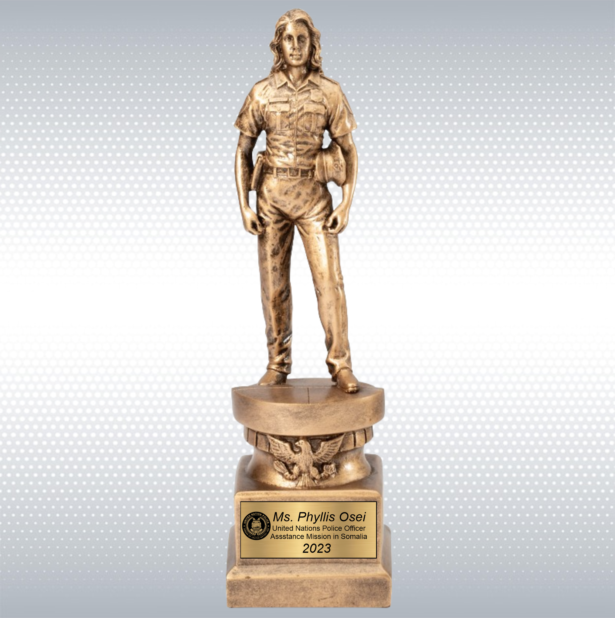 13" Premium Gallery Sculpture Golden American Hero Policewoman Resin Trophy Award 2