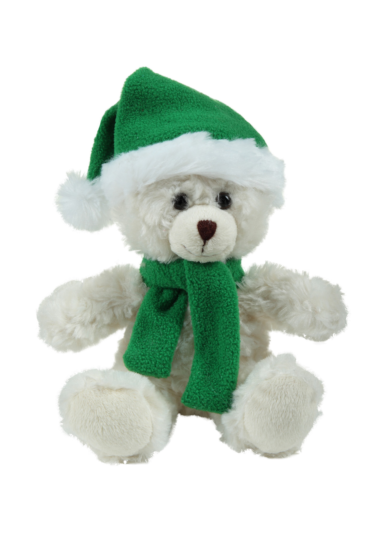soft plush  Cream Curly Sitting Bear with Christmas scarf &hat