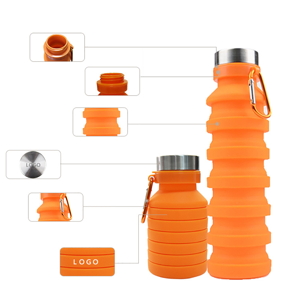 550ML Silicone Folding Sports Water Bottle, custom plastic water bottle with logo imprint 5