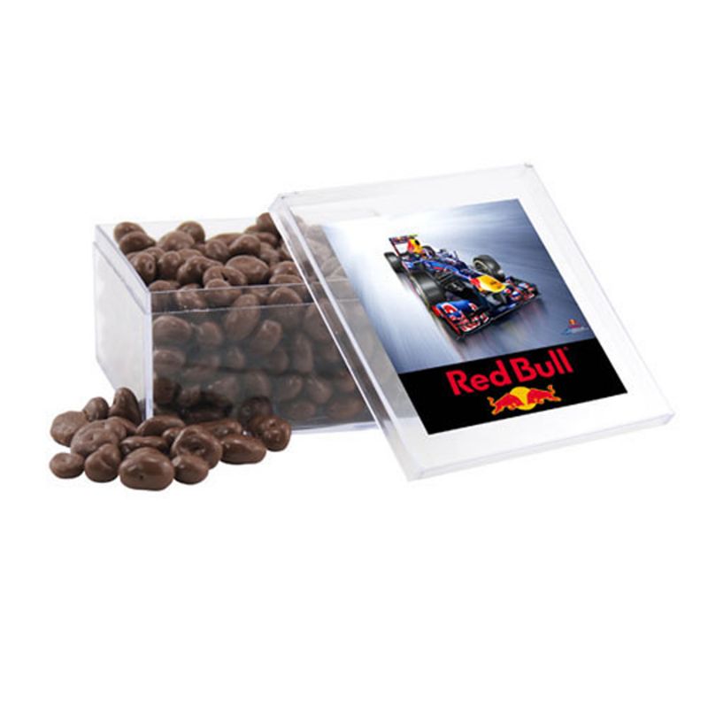 Acrylic Box with Choc Covered Raisins 1