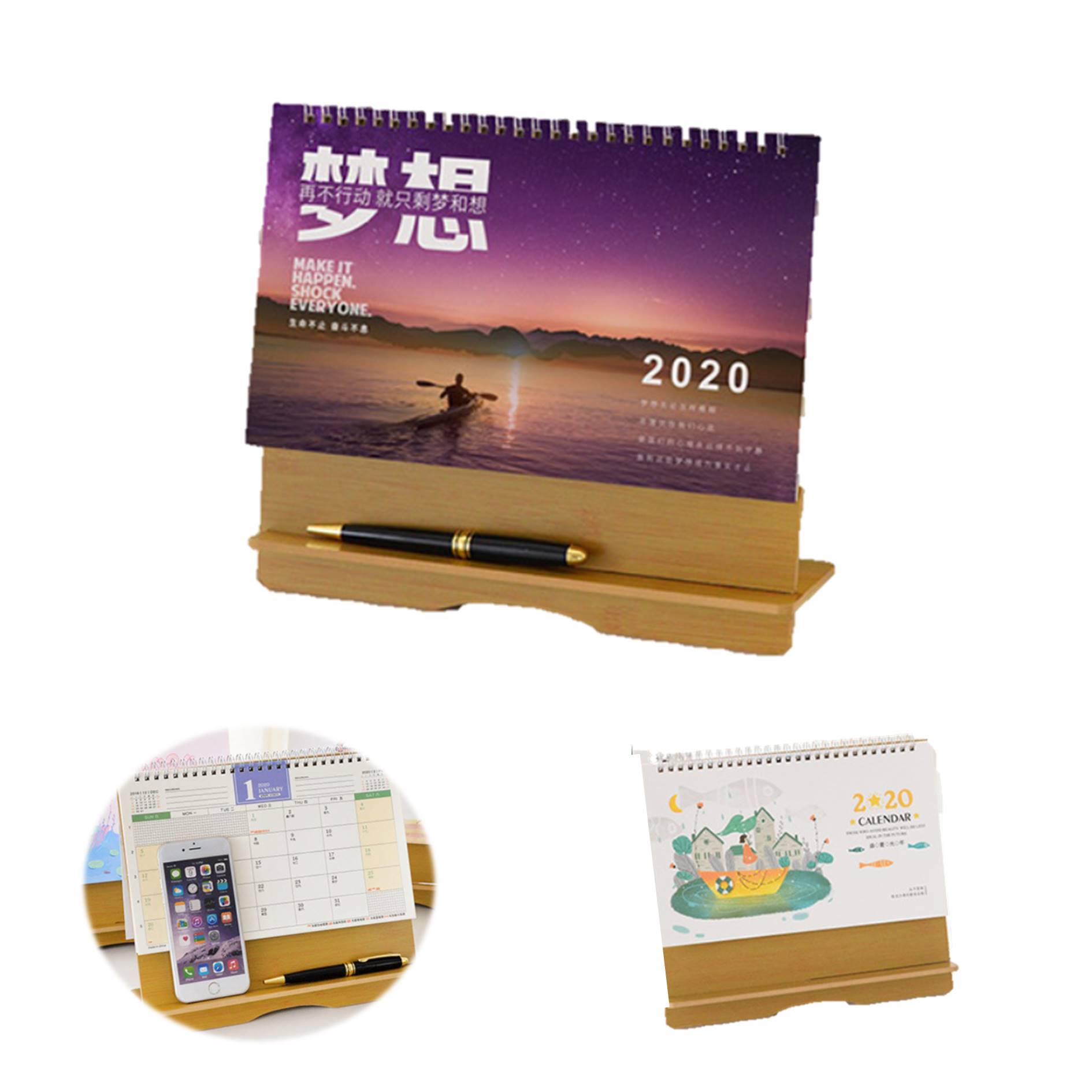 Wooden DIY Desktop Calendar With Phone Holder 2