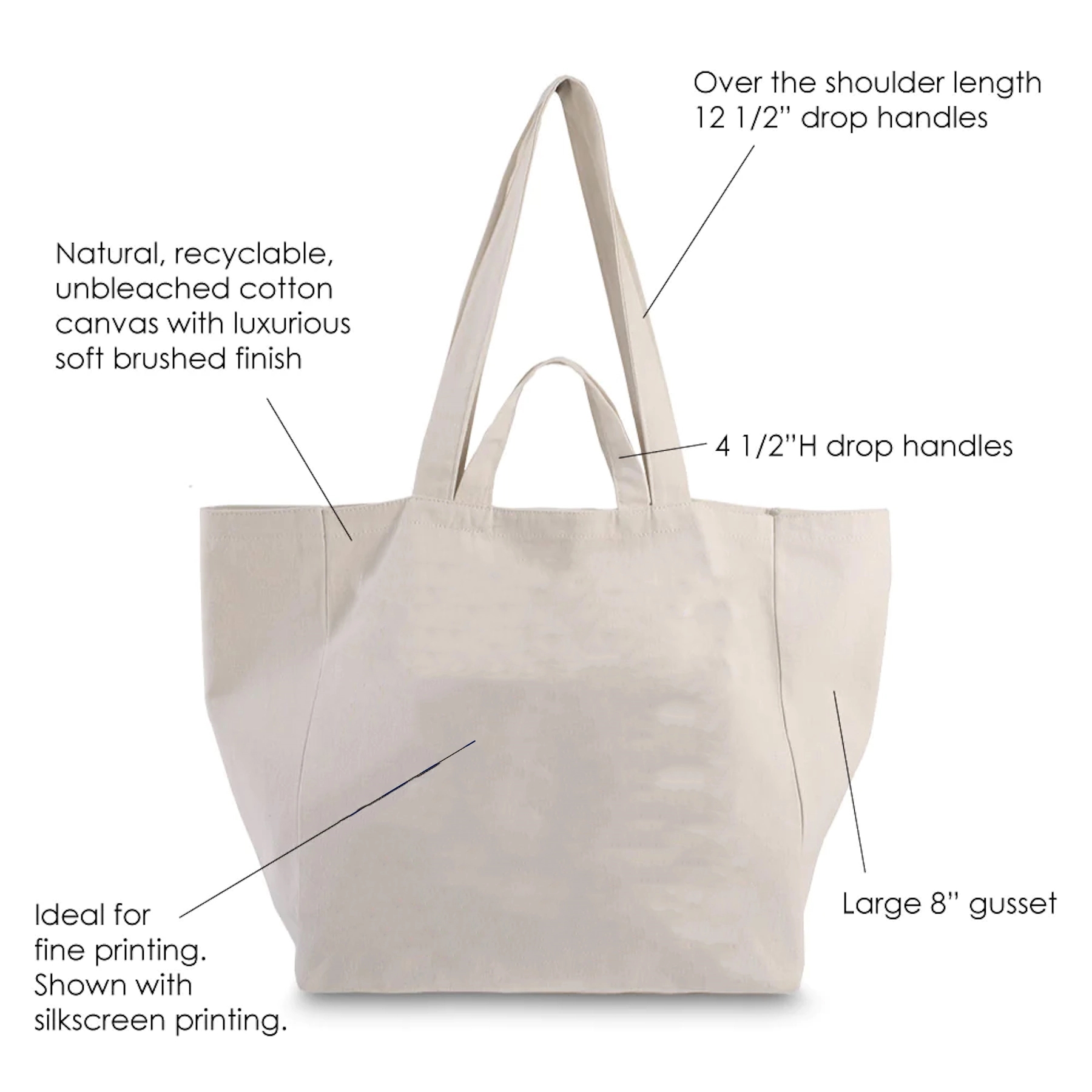 Two Different Handle Sizes Canvas Tote Bag 14.5"X14.5"X 8", custom tote bag with logo imprint 4