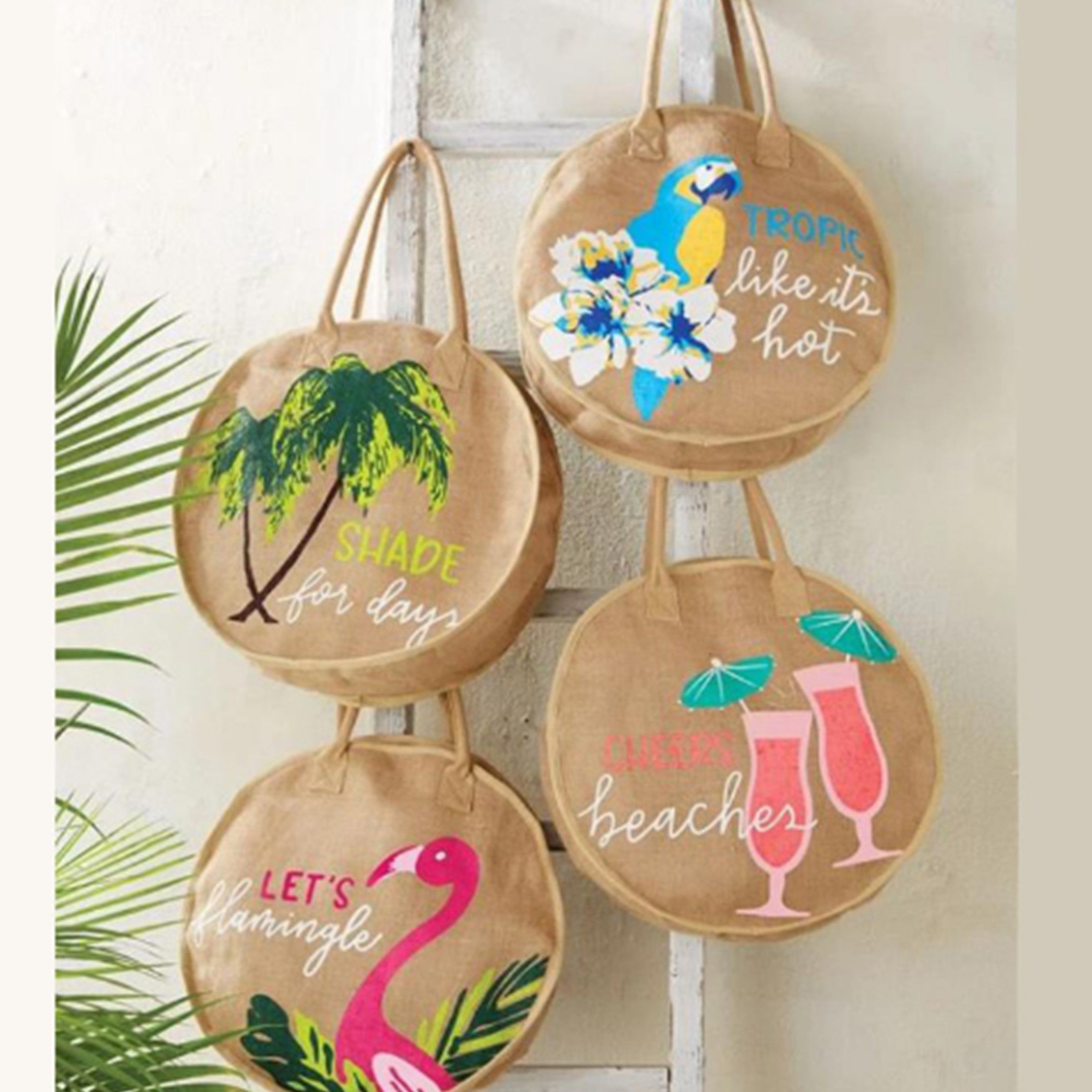 Color Printed Jute Round Beach Bag Summer, custom tote bag with logo imprint 2