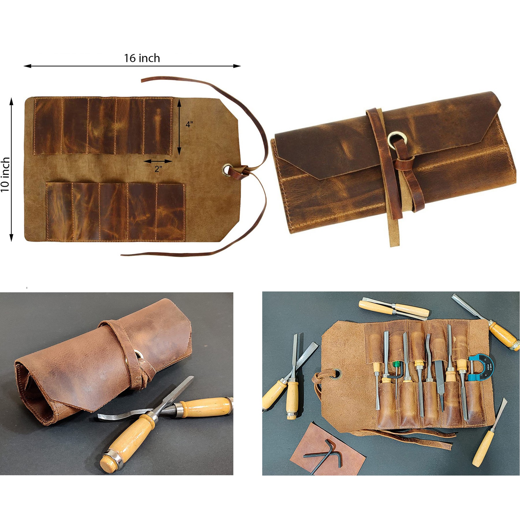 Leather Tool Roll Up Pouch 2