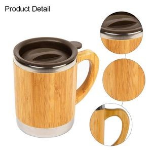 10oz Double Walled Stainless Steel Bamboo Coffee Travel Mug 5