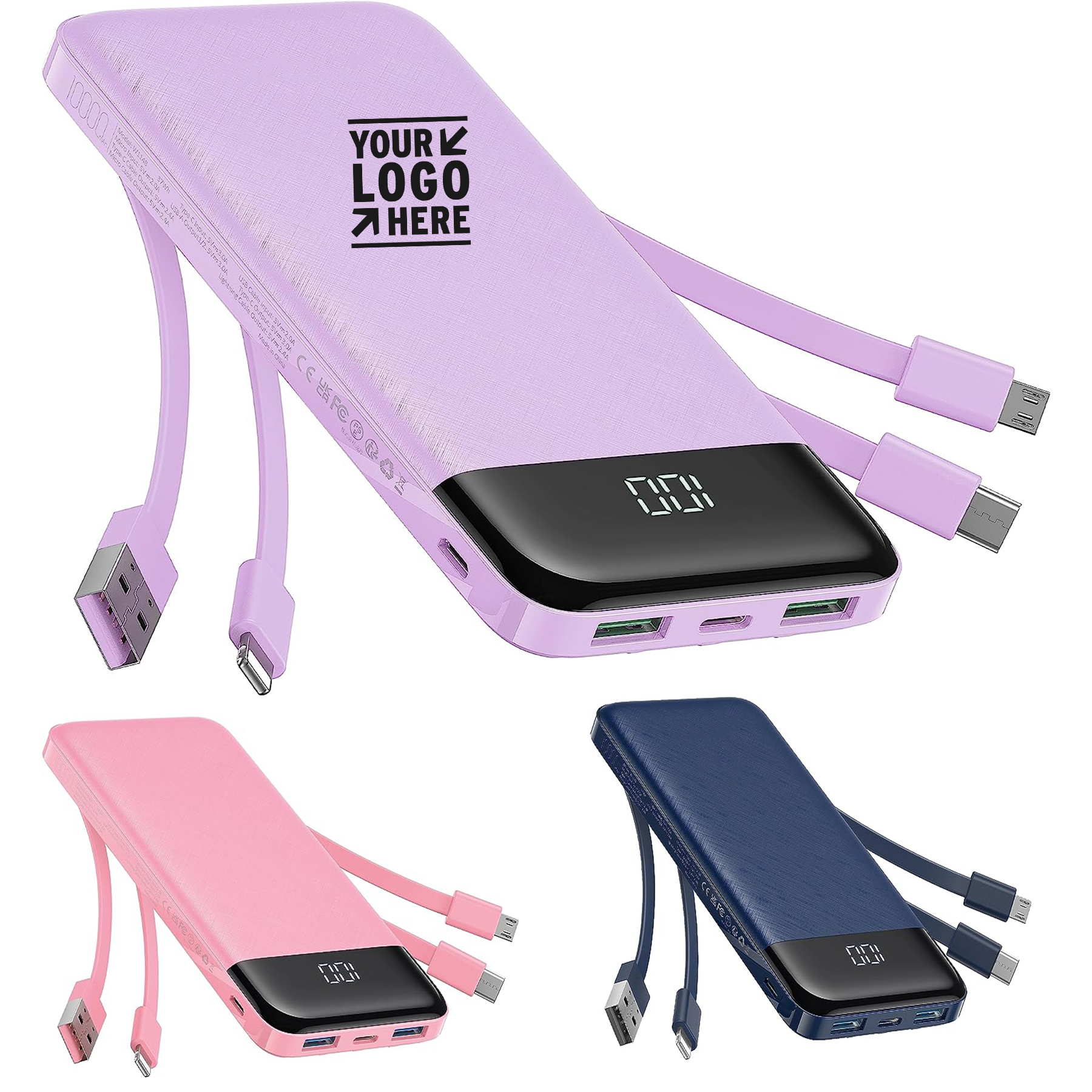 Portable 20000mAh Battery Pack 6 Outputs Built in Cables Charger 3A High Speed Power Bank 2
