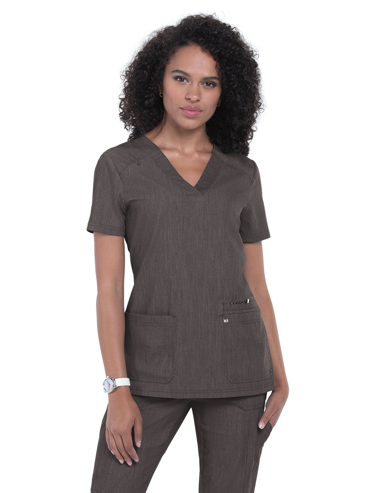 koi - Next Gen - Women's Three-Pocket Wide V-Neck Stretch Hustle and Heart Top 37