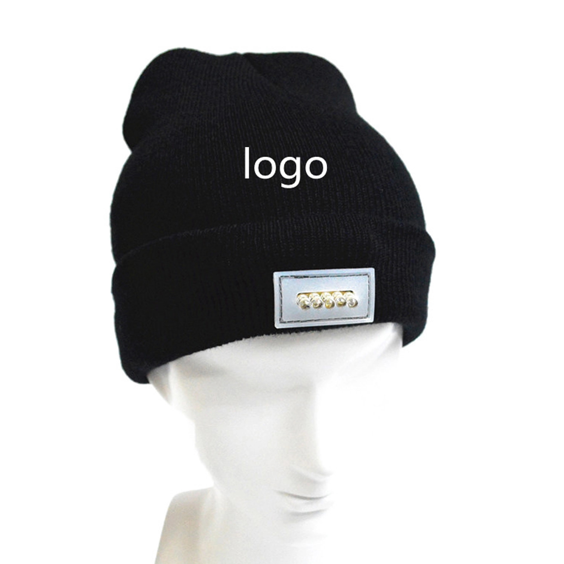 Stock Winter Battery LED Knitted Beanie Hat With Light 4