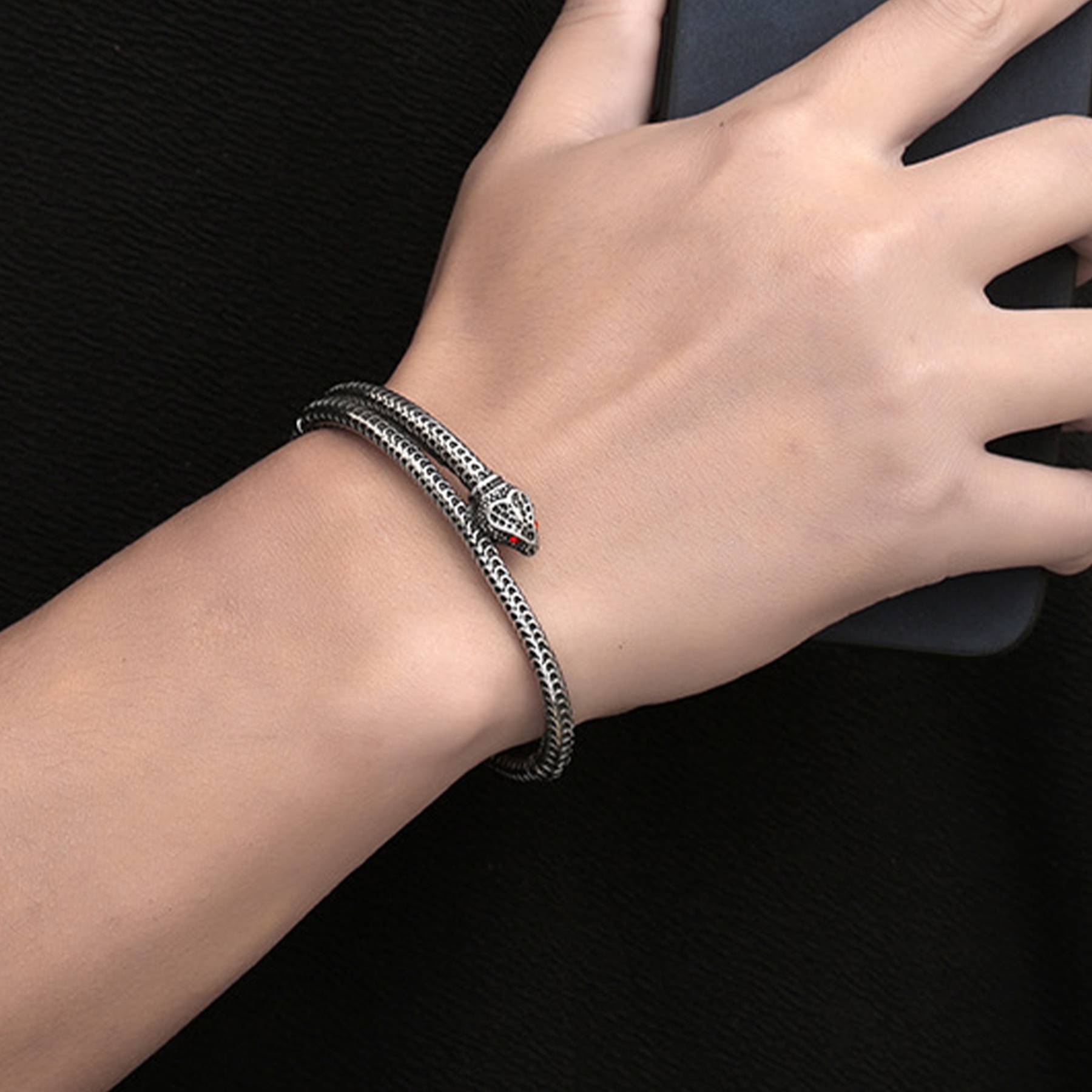 Stainless Steel Serpentine statement vintage ruby bracelet 6