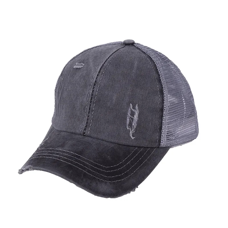 Washed Distressed Ponytail Baseball Cap 1