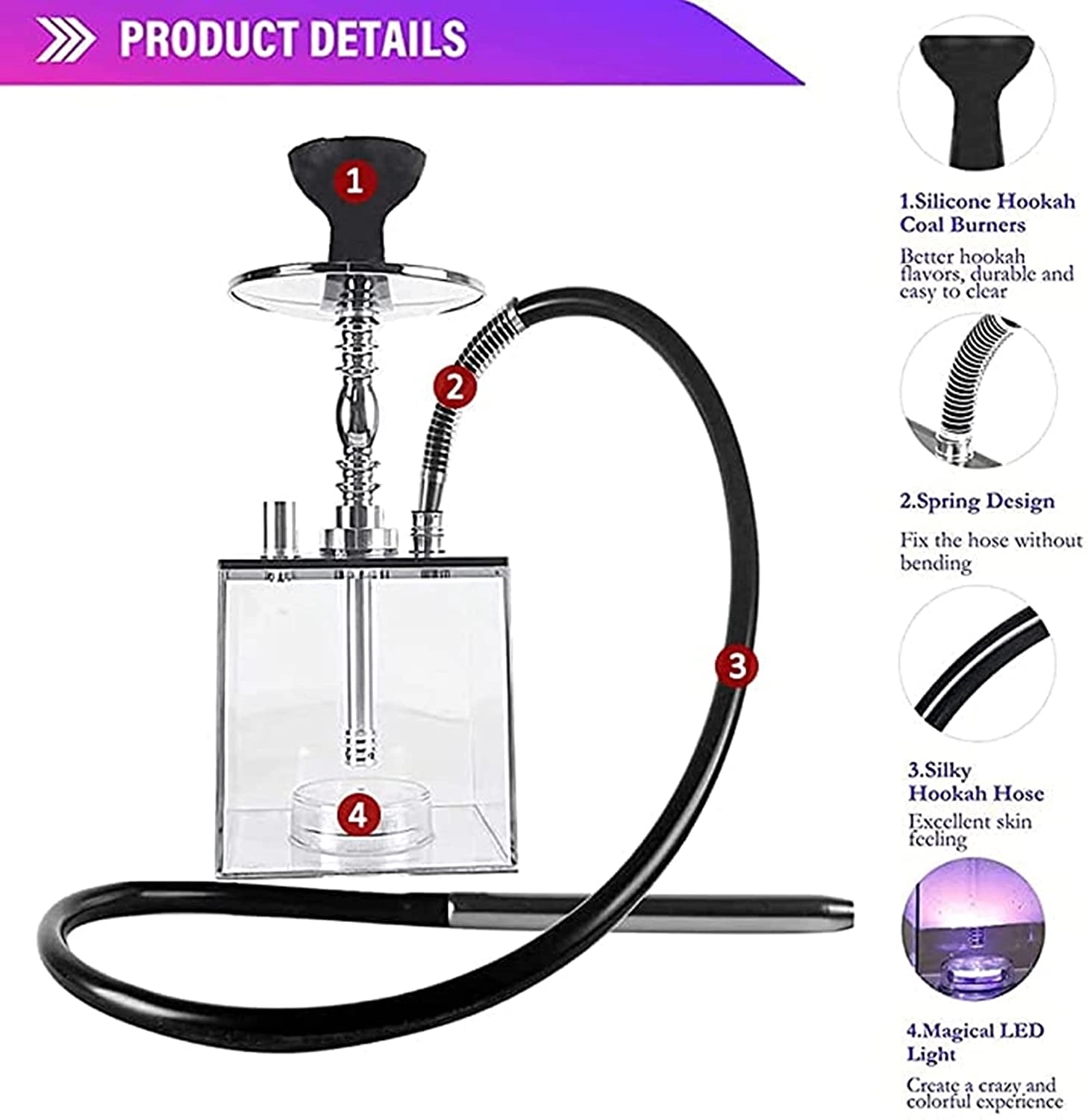 Acrylic Square Hookah Set With Silicone Hookah Bowl 3