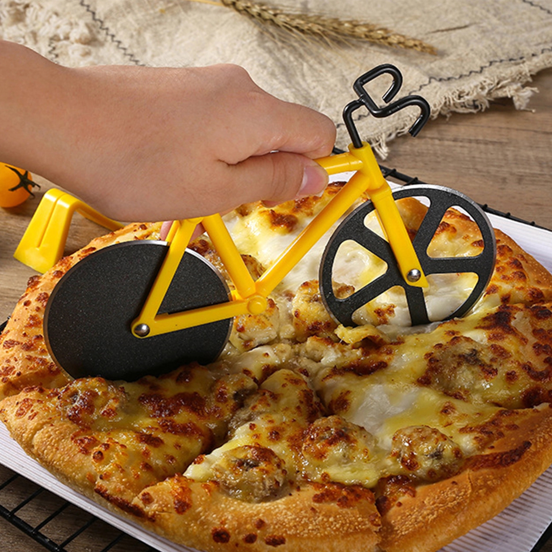 Bicycle Shaped Pizza Cutter Stainless Steel Slicer 3