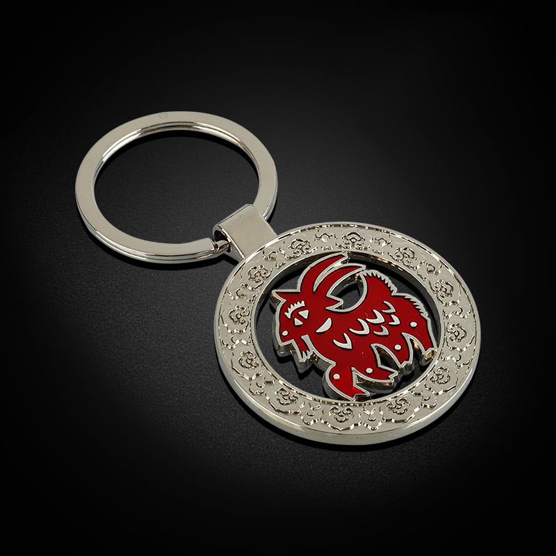 Carved Goat Metal Key Ring 7