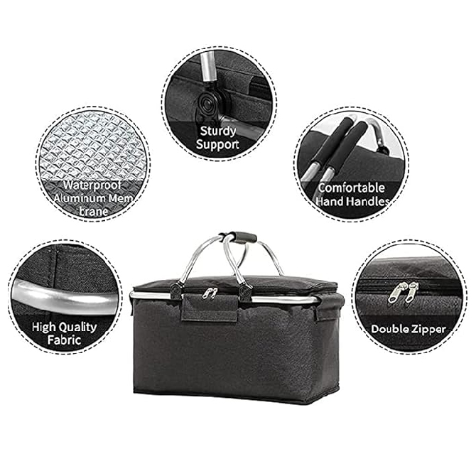 Folding Portable Insulated Basket Picnic Bag 3