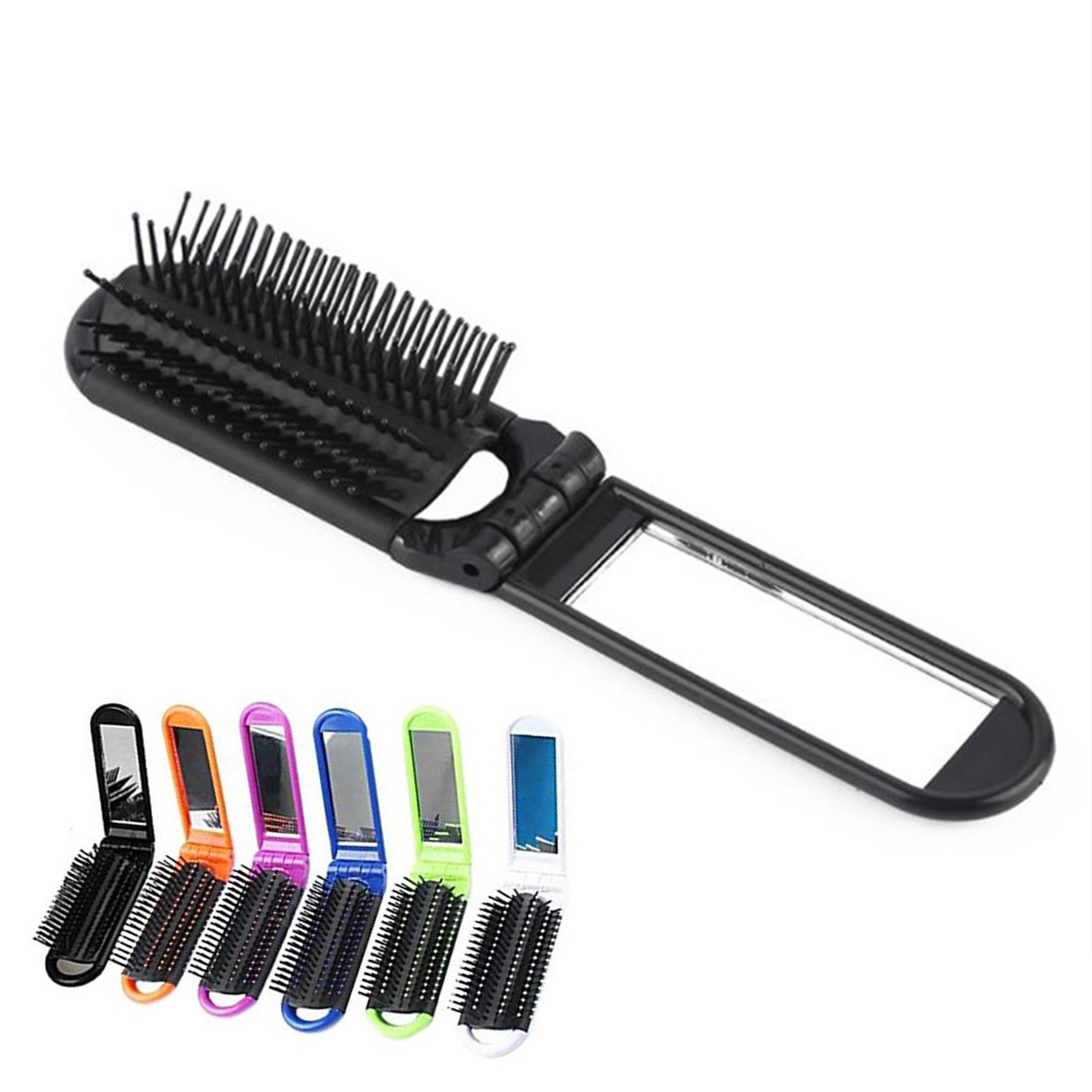 Folding Hair Brush with Mirror