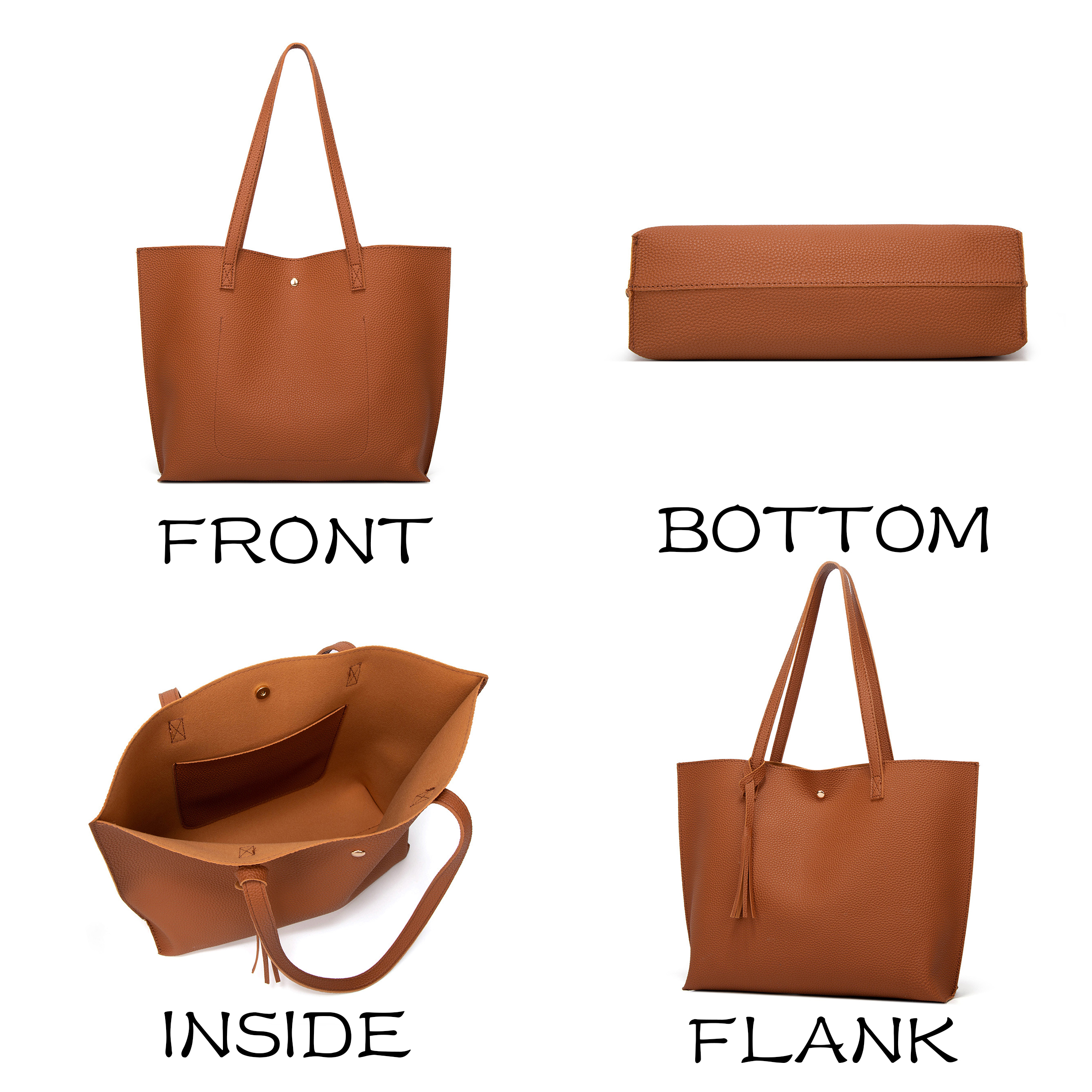 Pu Solid Color Large Capacity Tassel Tote Bag 7