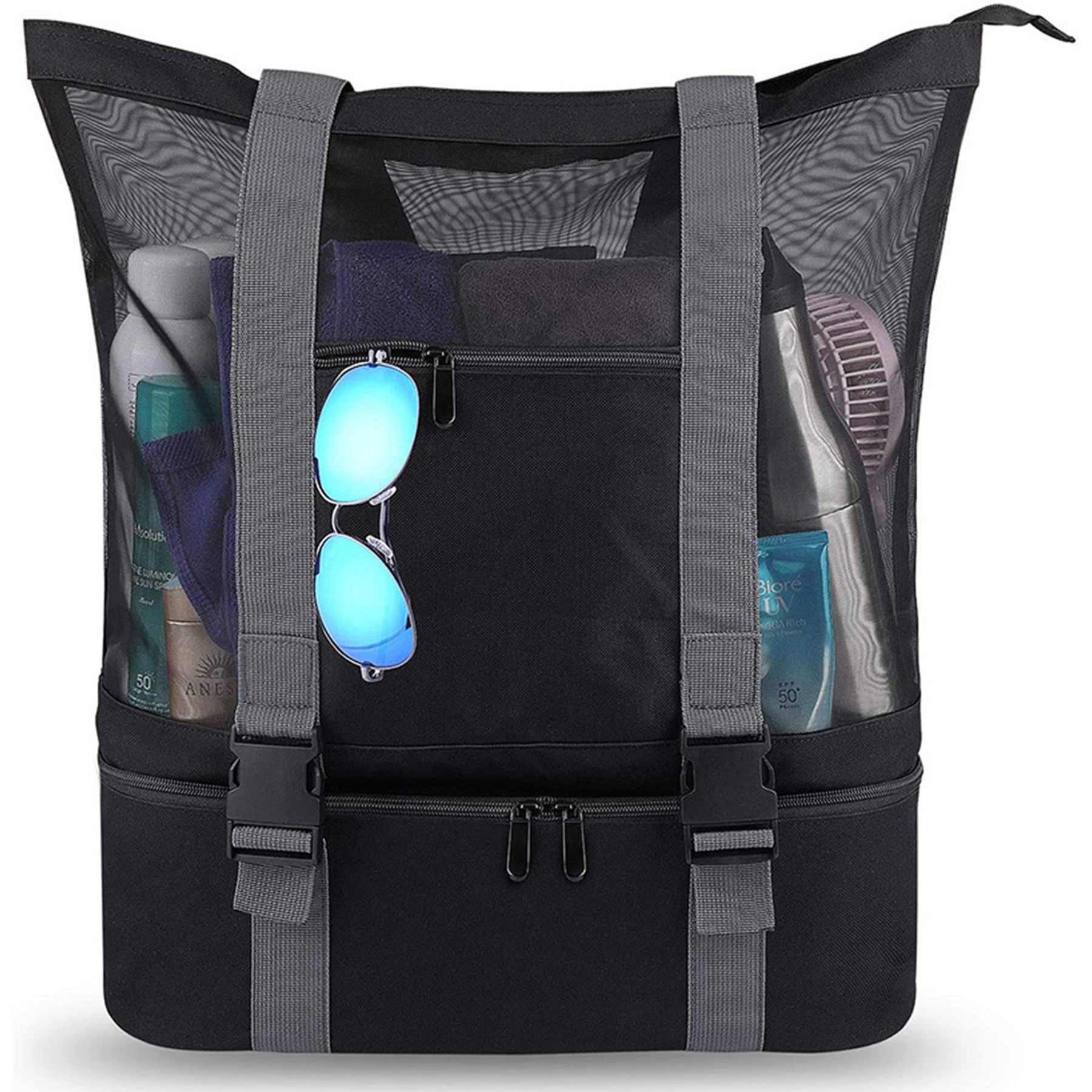 Mesh Beach Bag Tote with Insulated Cooler 1