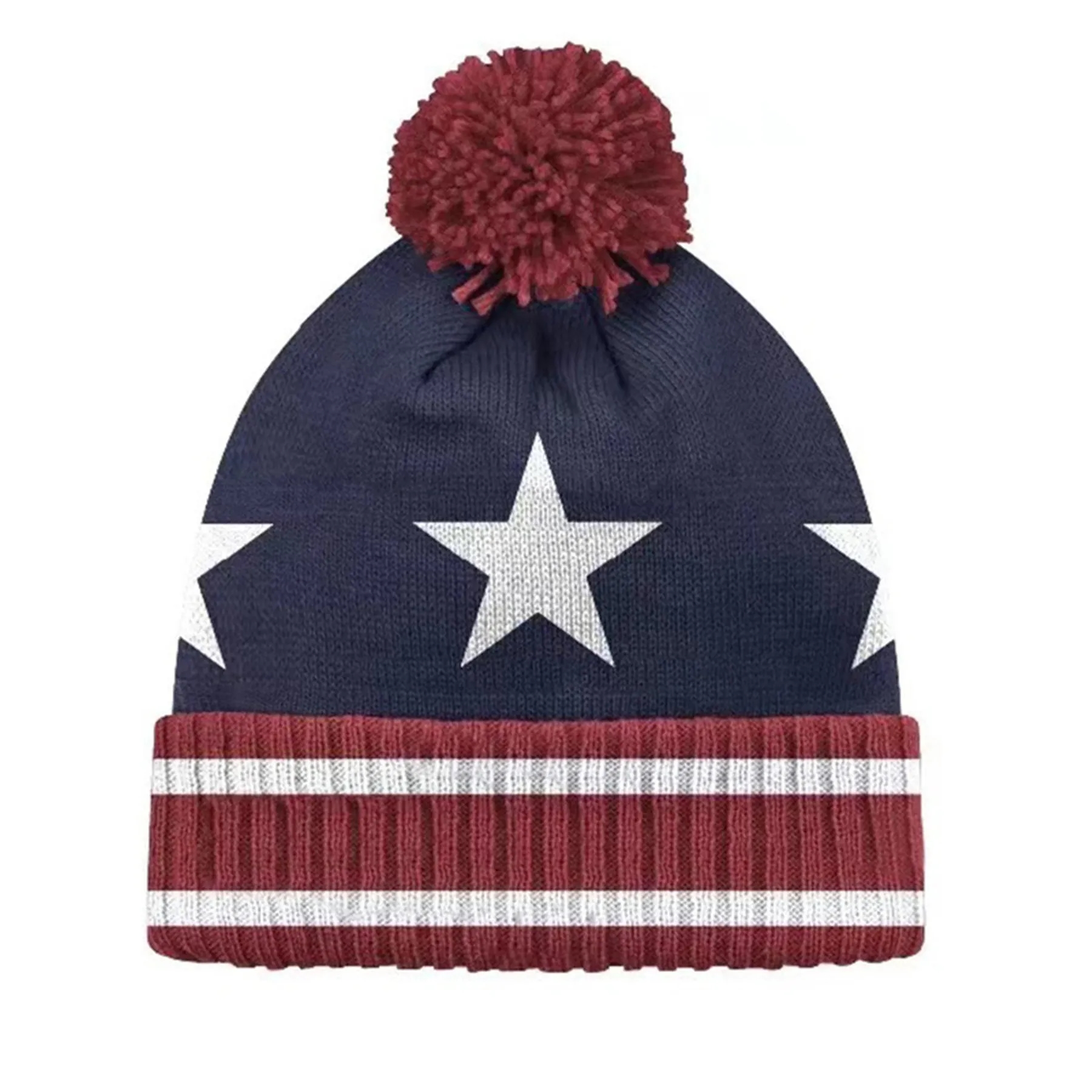 Jacquard Knitted Beanie Hat With Pom 11