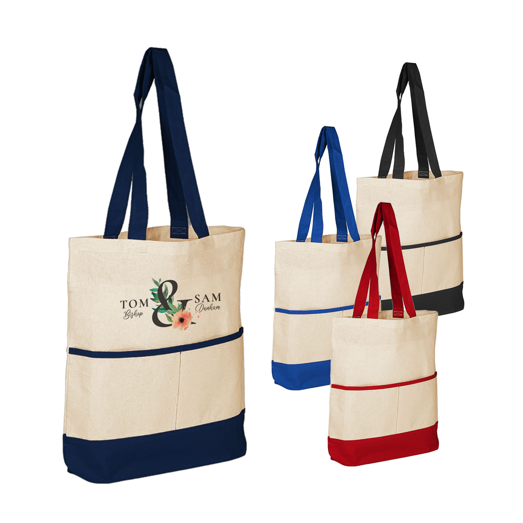 100% Cotton Canvas Tote bag w/Color Accent Pocket_R105BT 5